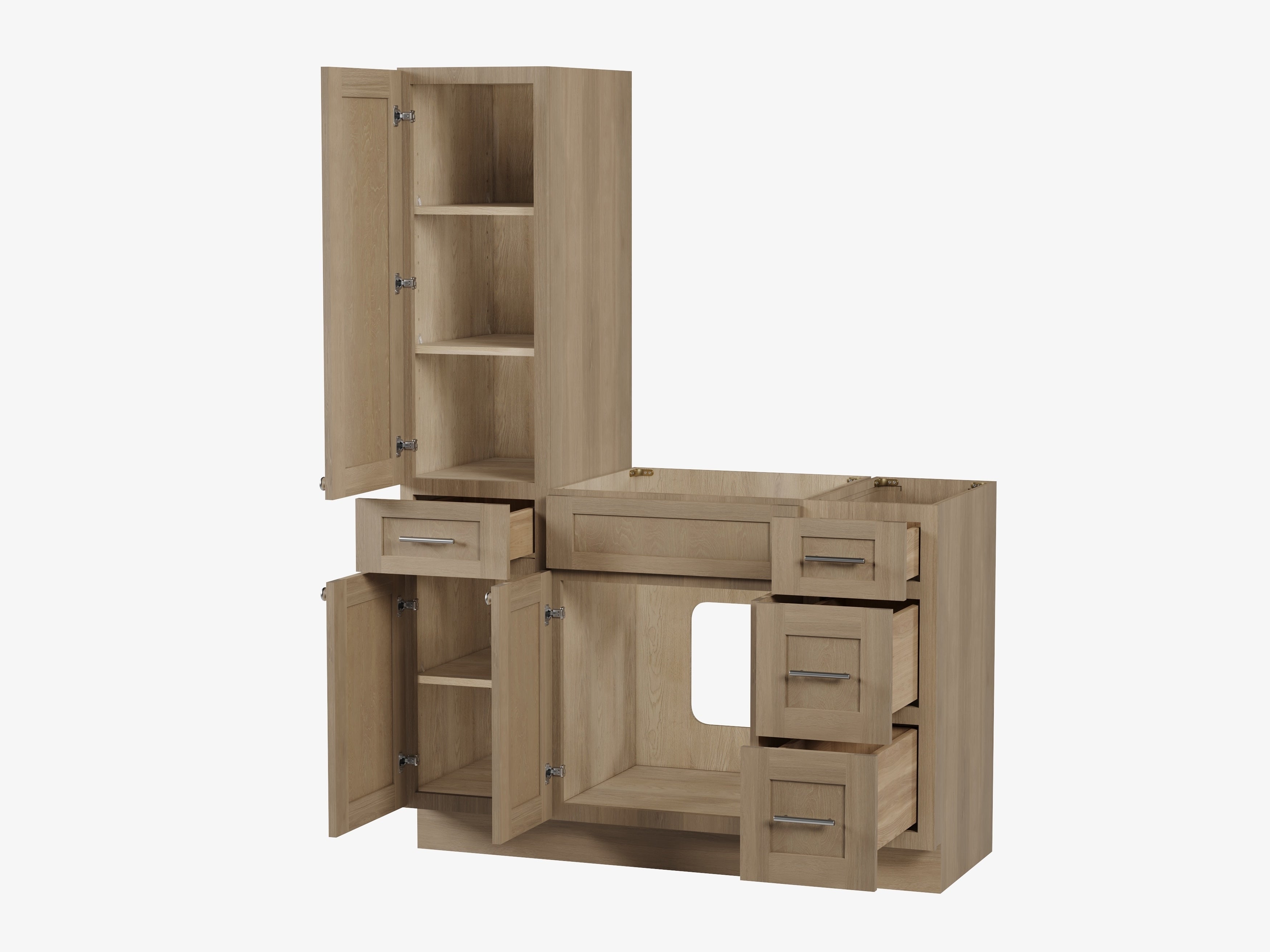 Disar 51'' Single Bathroom Vanity With Left Tall Linen Cabinet Dovetail Solid Wood Drawer Base Only