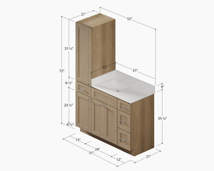 Disar 51' Single Bathroom Vanity With Left Linen Tall Cabinet Dovetail Solid Wood Drawer Carrara Quartz Top