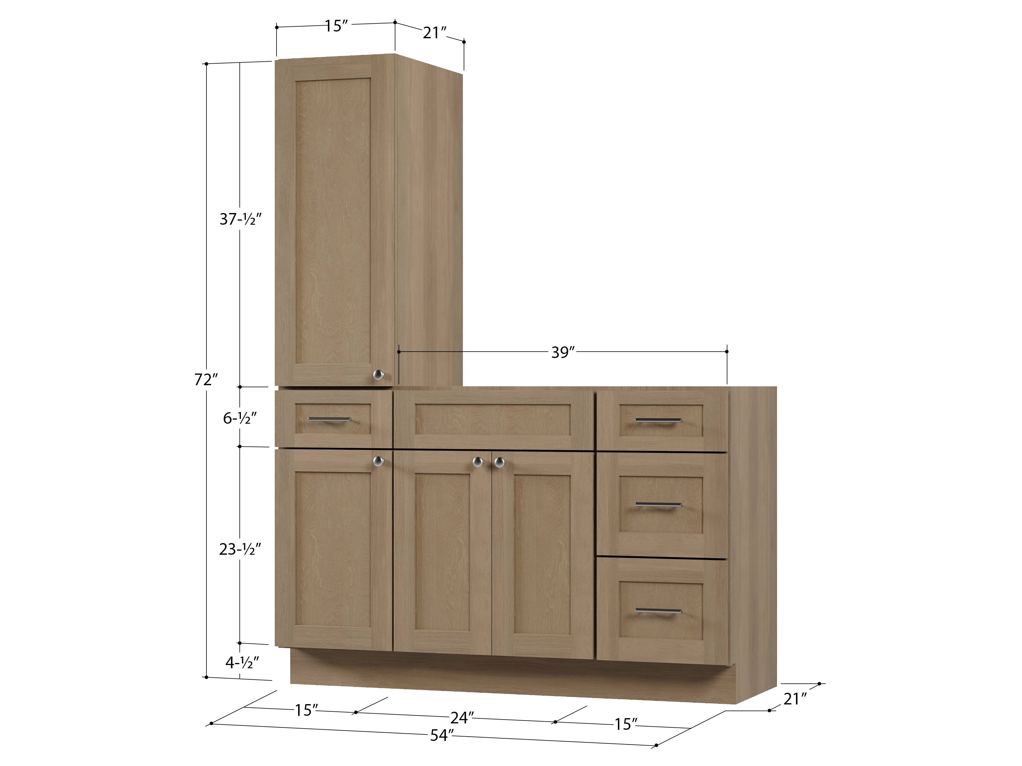 Disar 54'' Single Bathroom Vanity With Left Tall Linen Cabinet Dovetail Solid Wood Drawer Base Only
