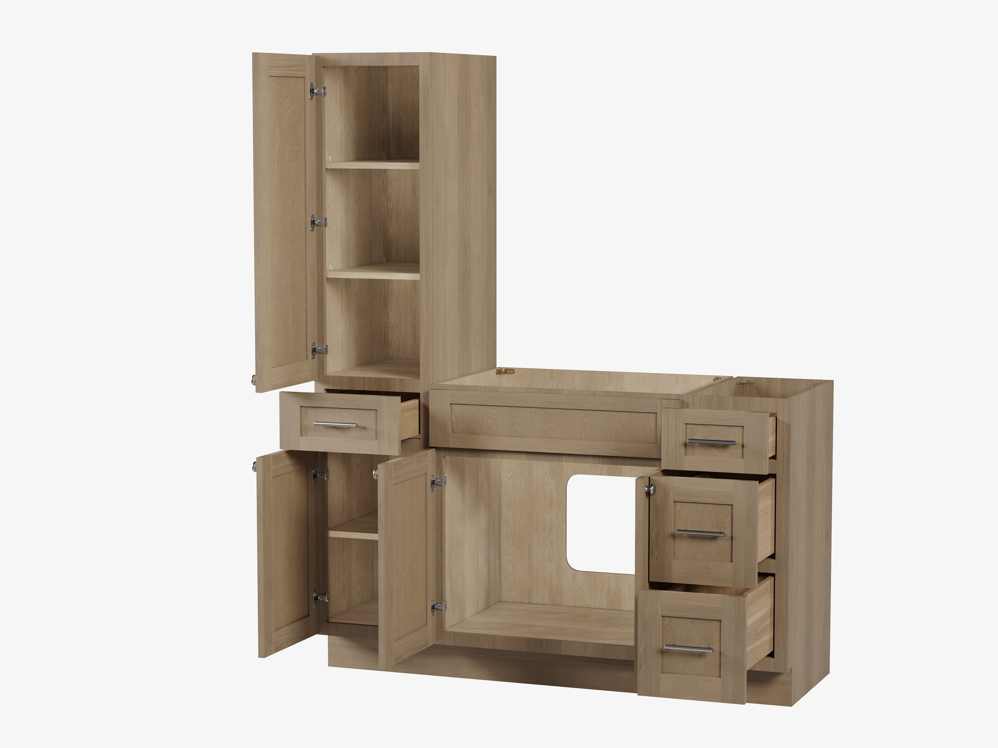 Disar 57'' Single Bathroom Vanity With Left Tall Linen Cabinet Dovetail Solid Wood Drawer Base Only