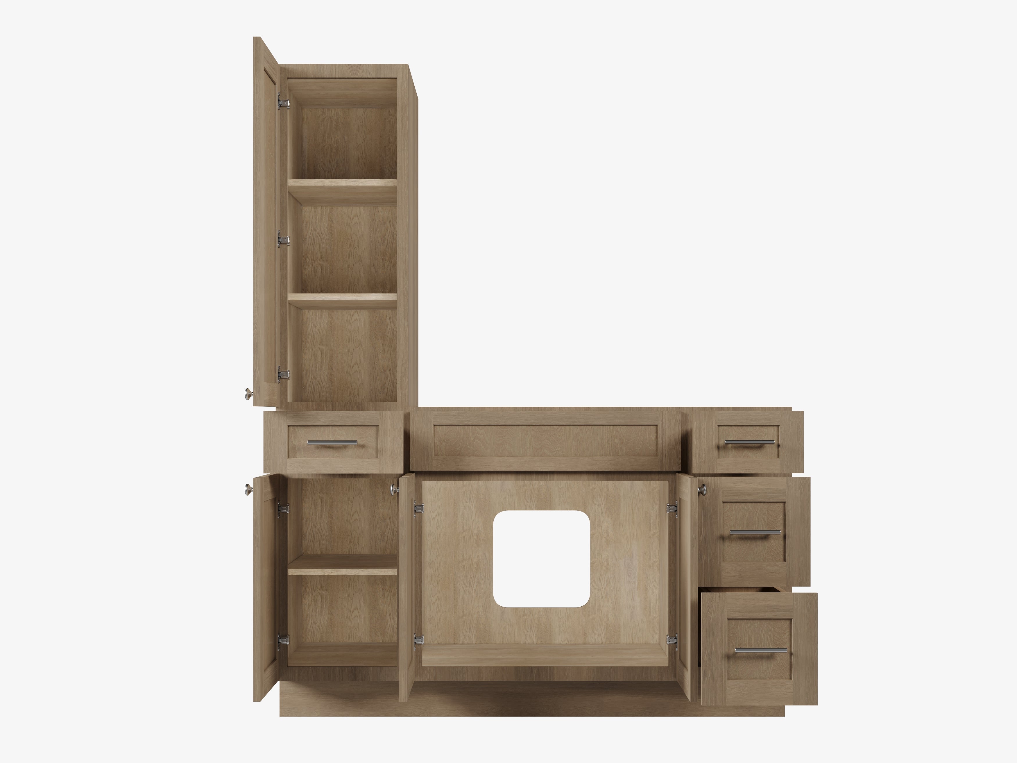 Disar 57'' Single Bathroom Vanity With Left Tall Linen Cabinet Dovetail Solid Wood Drawer Base Only