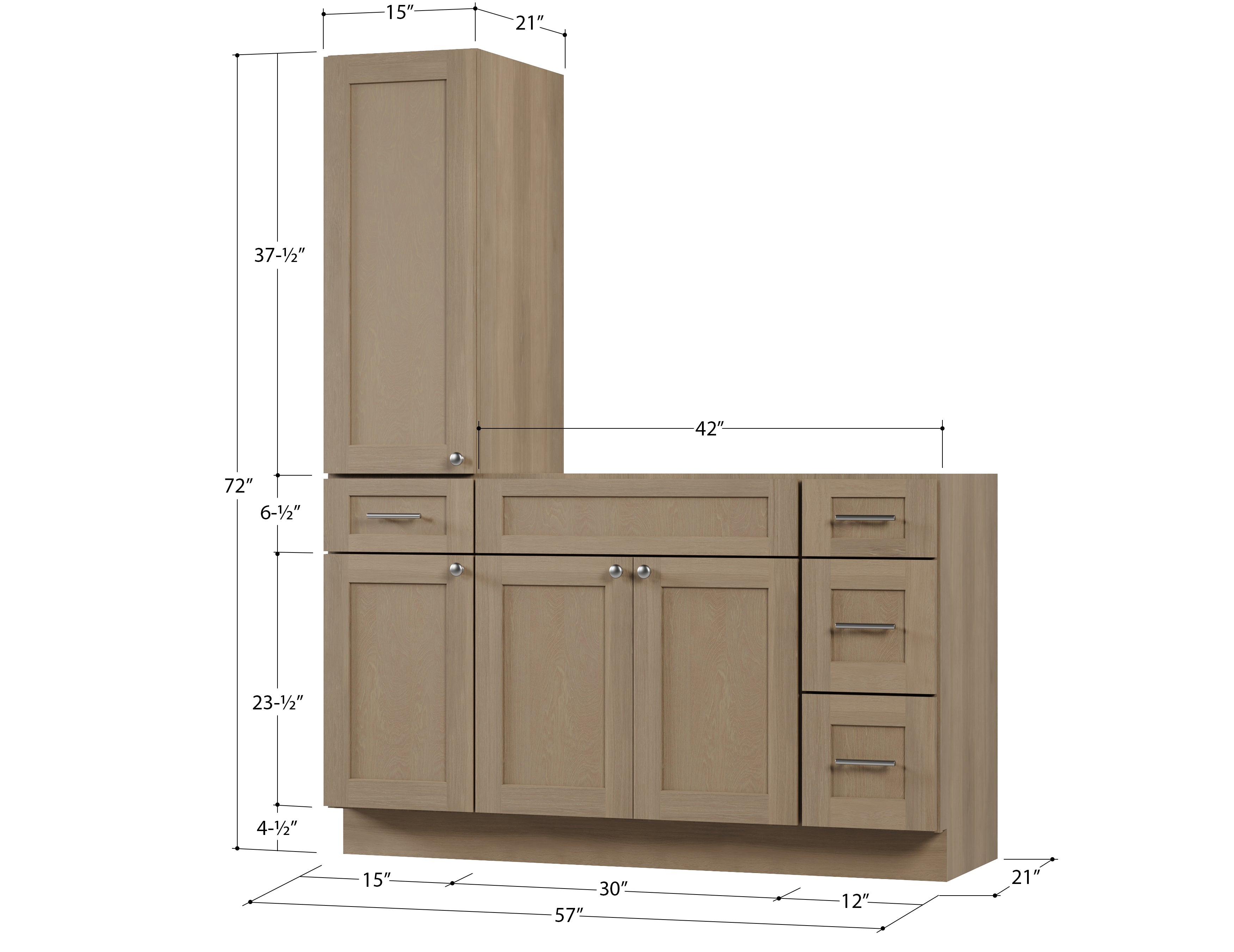 Disar 57'' Single Bathroom Vanity With Left Tall Linen Cabinet Dovetail Solid Wood Drawer Base Only