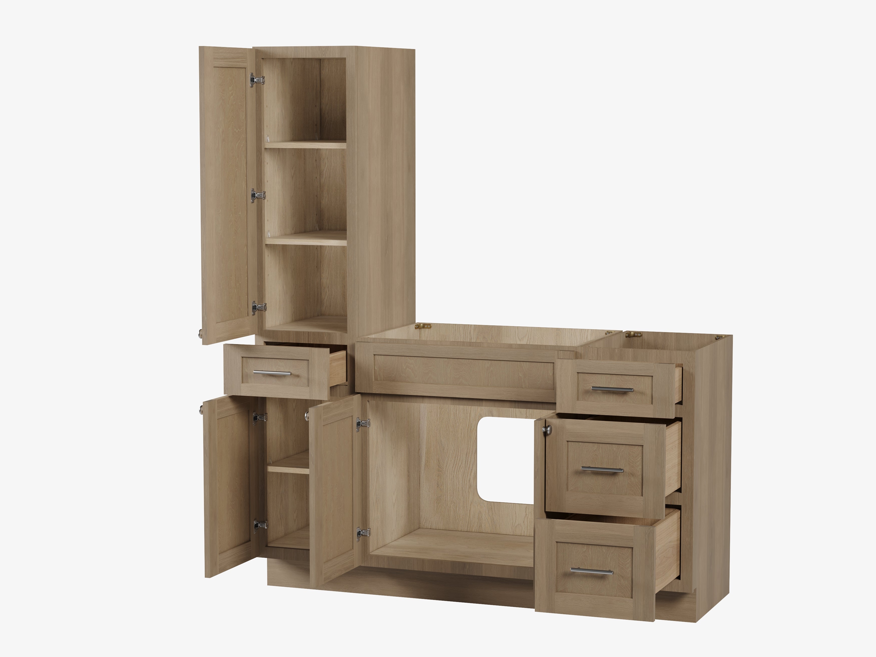 Disar 60'' Single Bathroom Vanity With Left Tall Linen Cabinet Dovetail Solid Wood Drawer Base Only