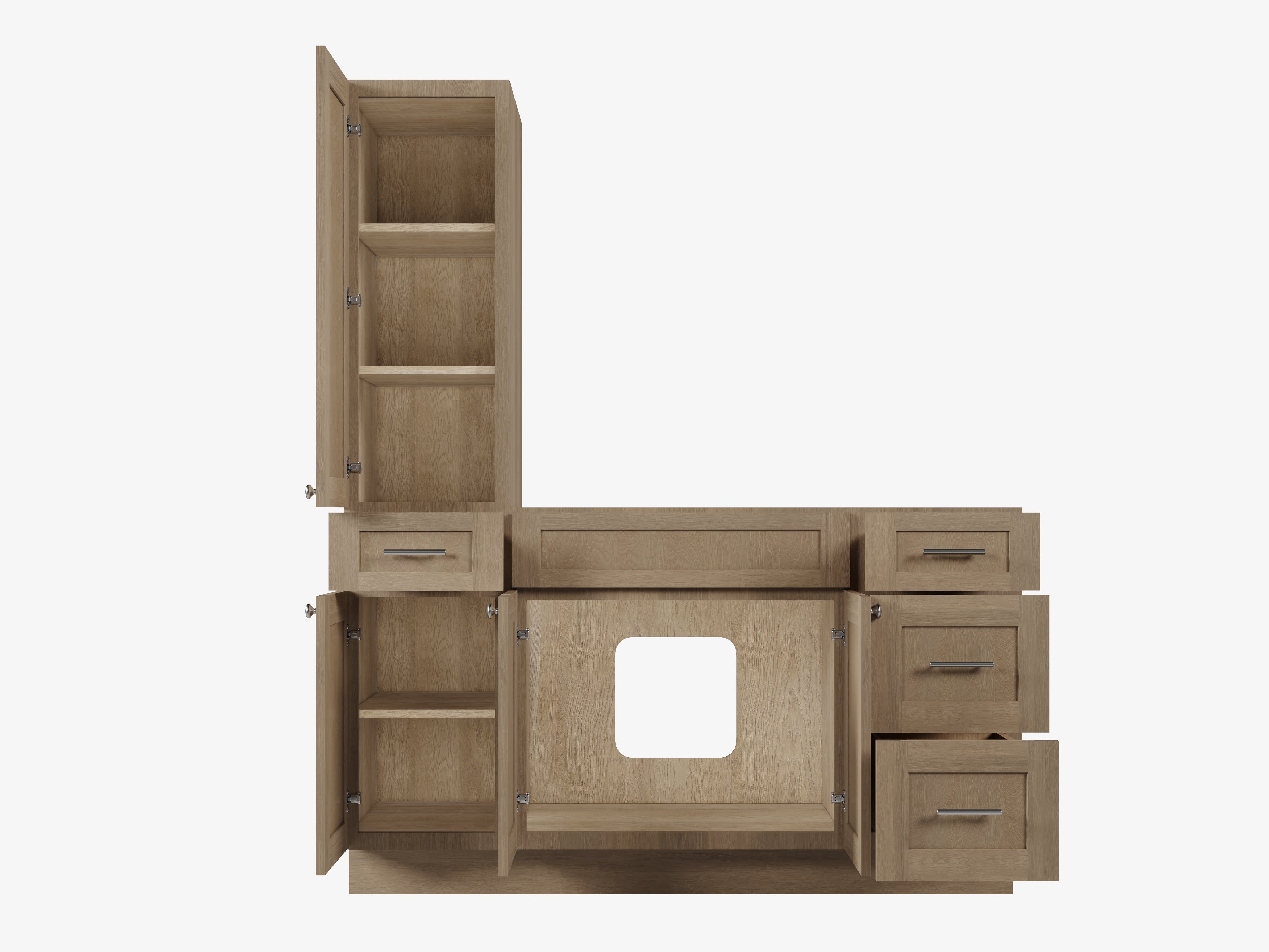 Disar 60'' Single Bathroom Vanity With Left Tall Linen Cabinet Dovetail Solid Wood Drawer Base Only