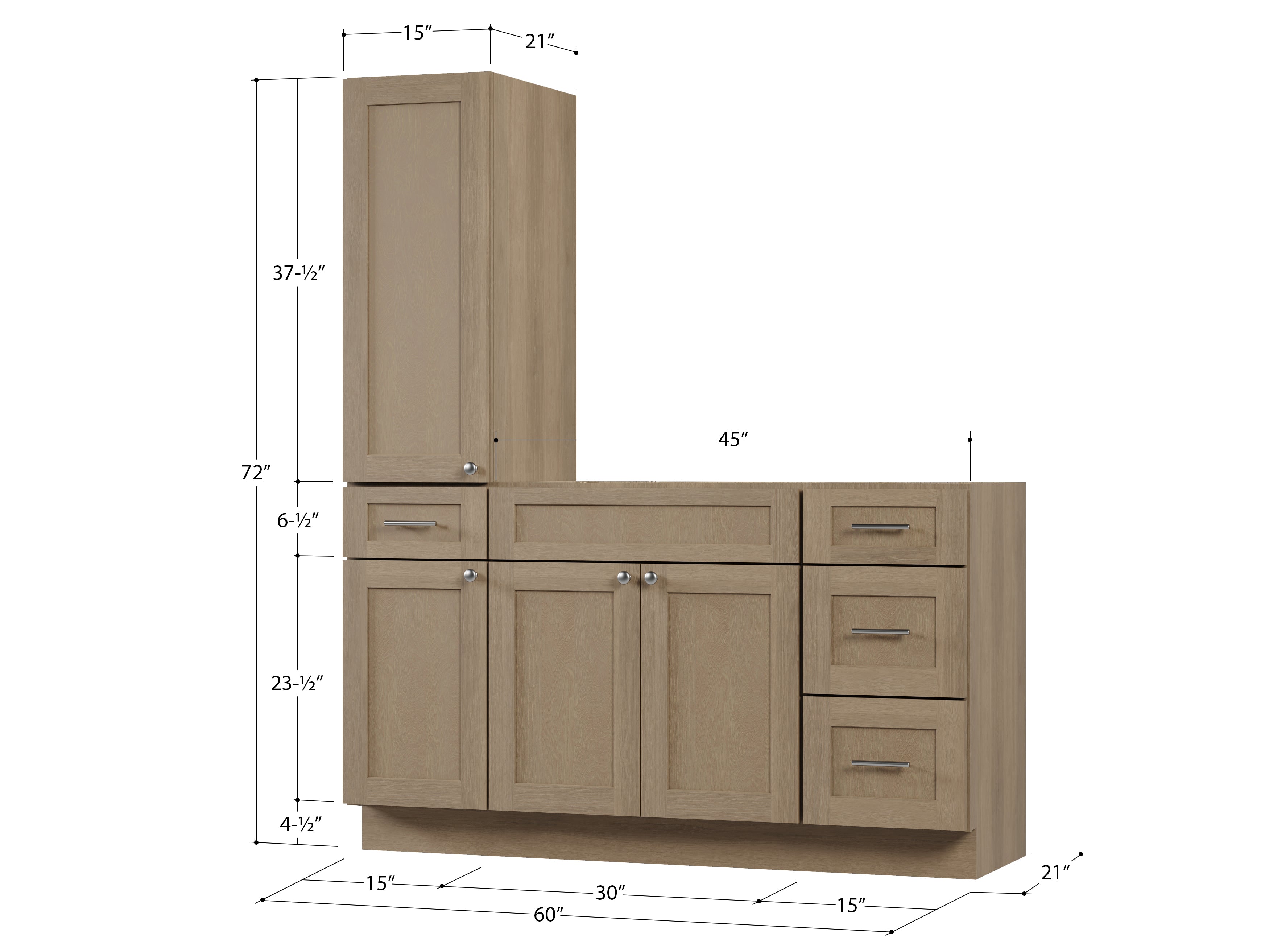 Disar 60'' Single Bathroom Vanity With Left Tall Linen Cabinet Dovetail Solid Wood Drawer Base Only