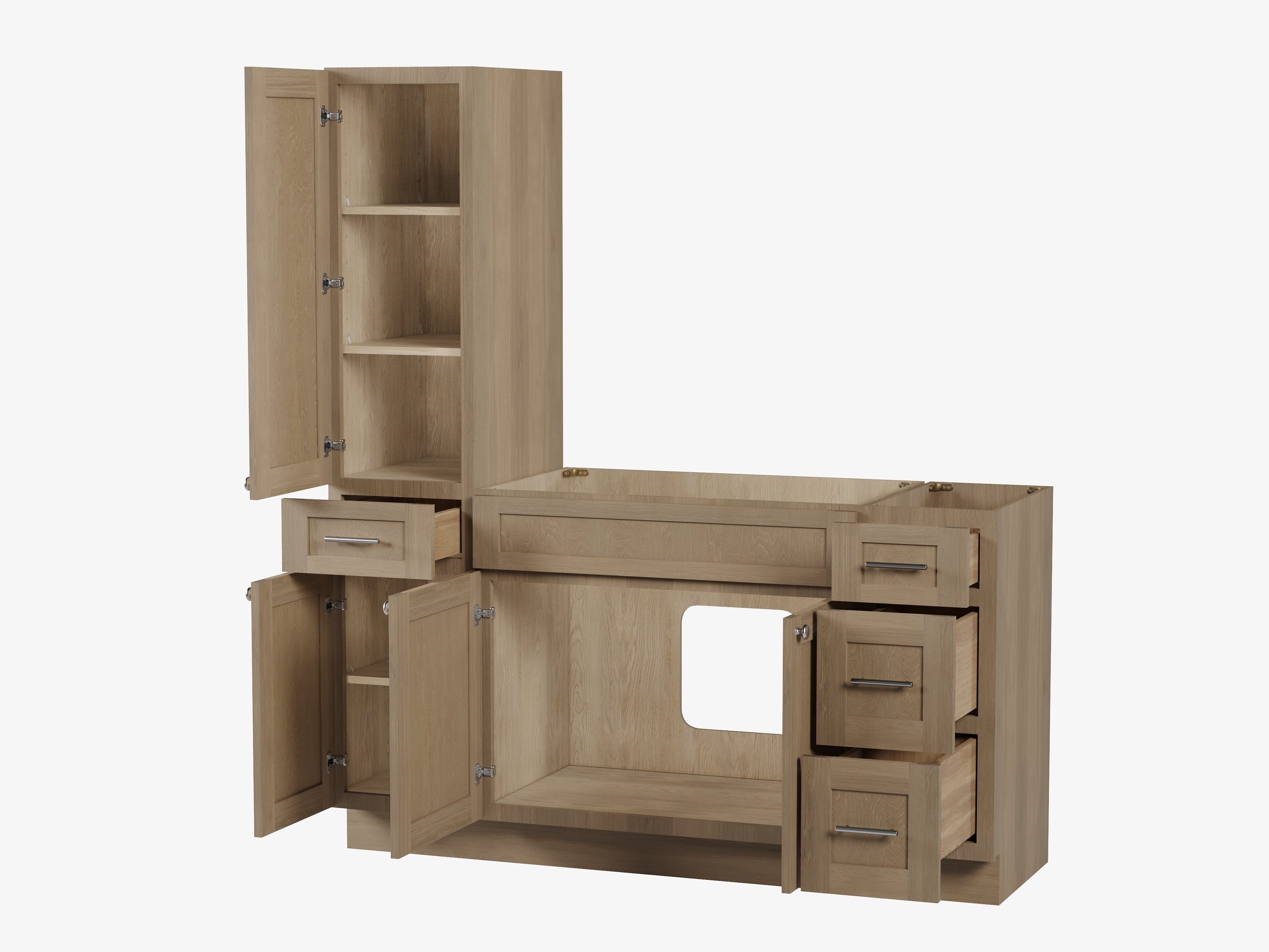 Disar 63'' Single Bathroom Vanity With Left Tall Linen Cabinet Dovetail Solid Wood Drawer Base Only