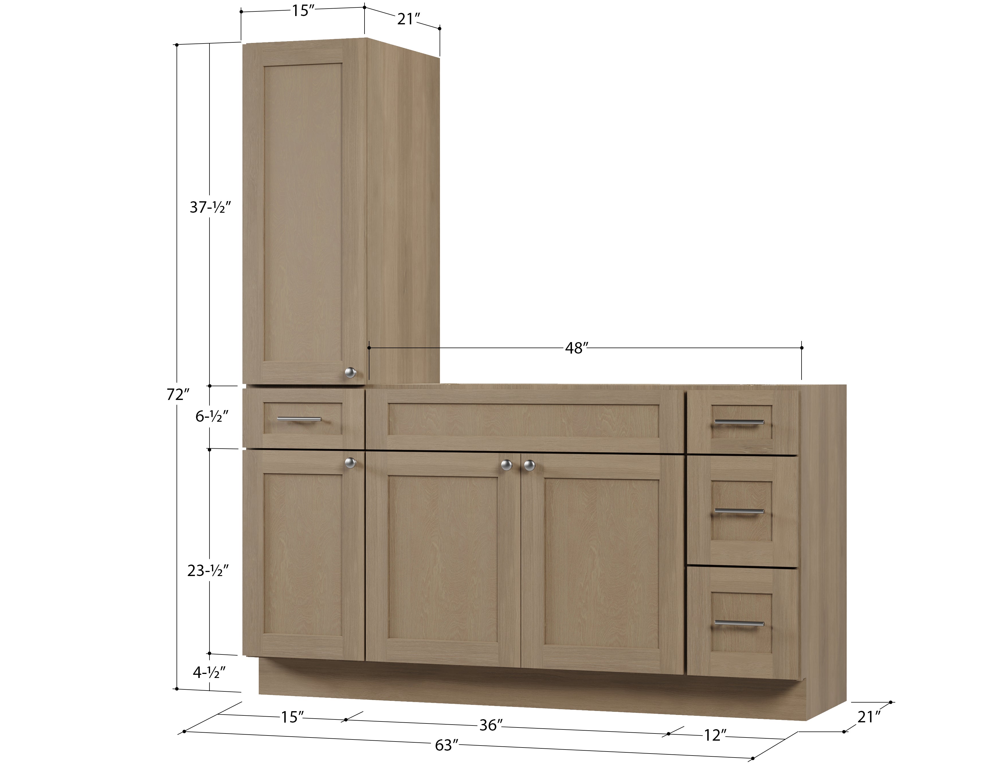 Disar 63'' Single Bathroom Vanity With Left Tall Linen Cabinet Dovetail Solid Wood Drawer Base Only