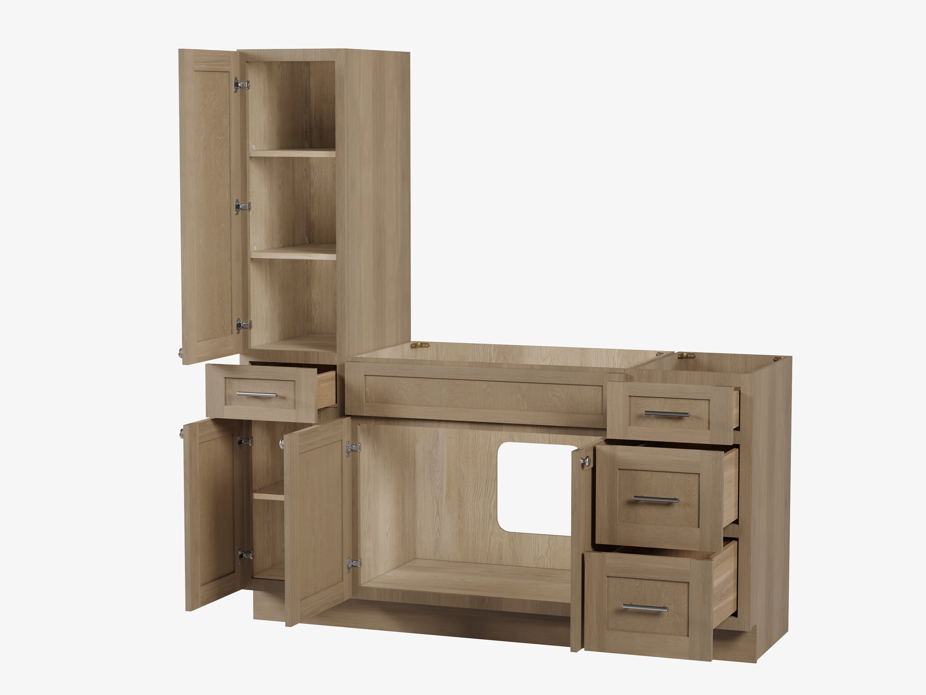 Disar 66'' Single Bathroom Vanity With Left Tall Linen Cabinet Dovetail Solid Wood Drawer Base Only