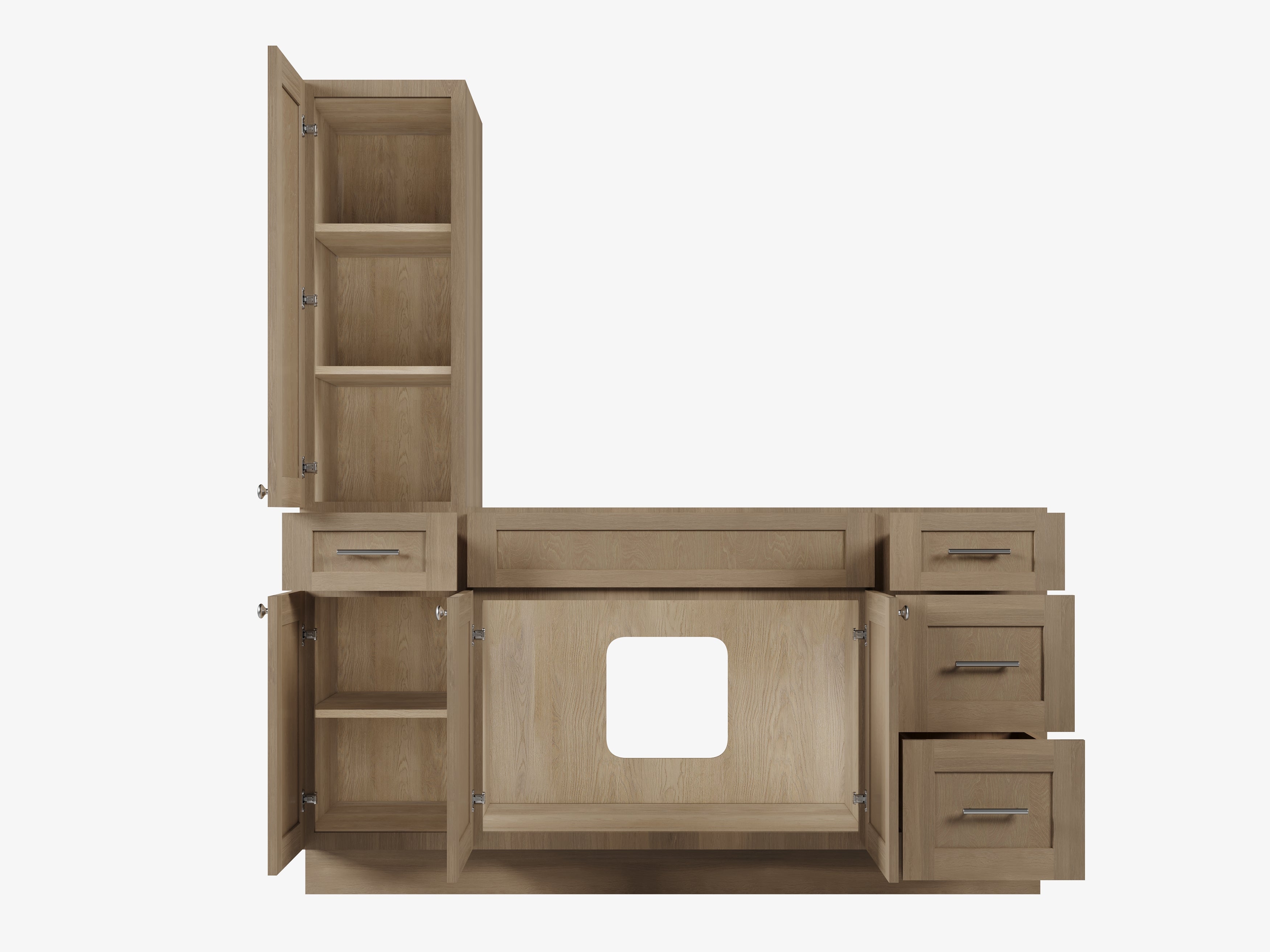 Disar 66'' Single Bathroom Vanity With Left Tall Linen Cabinet Dovetail Solid Wood Drawer Base Only