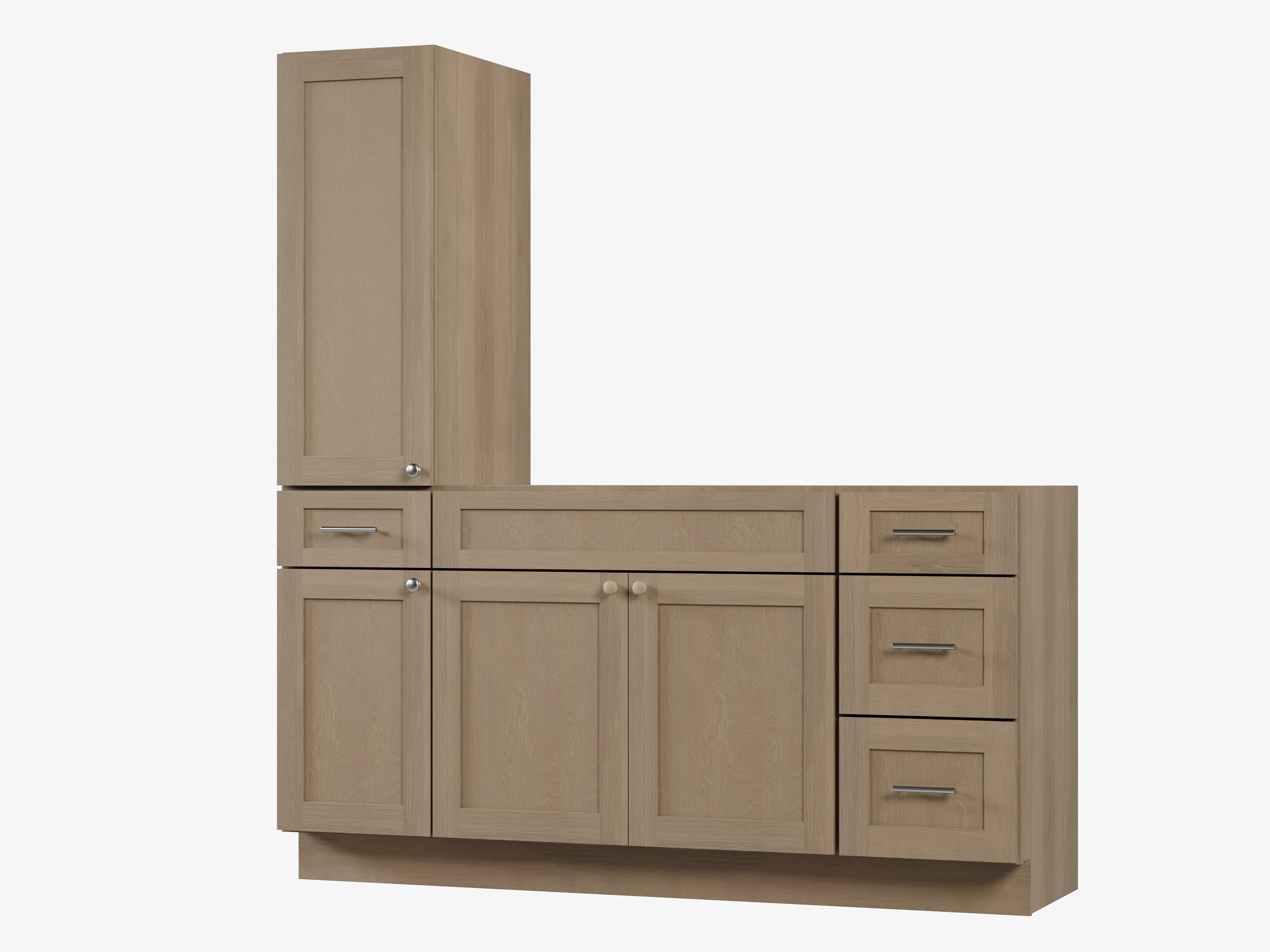 Disar 66'' Single Bathroom Vanity With Left Tall Linen Cabinet Dovetail Solid Wood Drawer Base Only