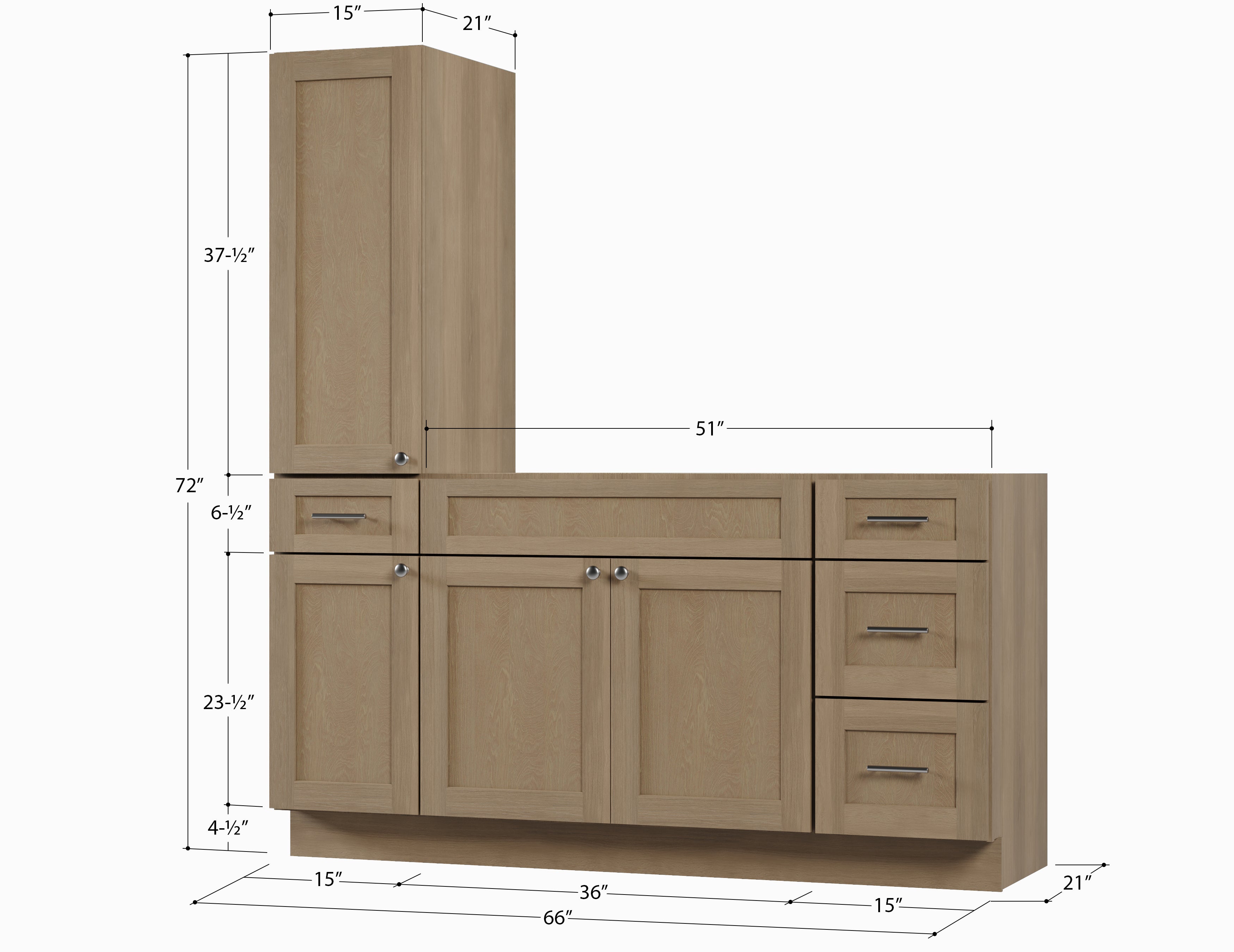 Disar 66'' Single Bathroom Vanity With Left Tall Linen Cabinet Dovetail Solid Wood Drawer Base Only
