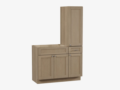 [color:Natural Oak] 45'' Single Bathroom Vanity With Right Tall Linen Cabinet, Base Only - Natural Oak finish view
