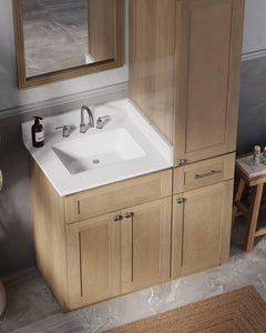 Disar 39'' Single Bathroom Vanity With Right Linen Tall Cabinet Dovetail Solid Wood Drawer Carrara Quartz Top