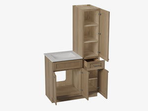 Disar 39'' Single Bathroom Vanity With Right Linen Tall Cabinet Dovetail Solid Wood Drawer Carrara Quartz Top