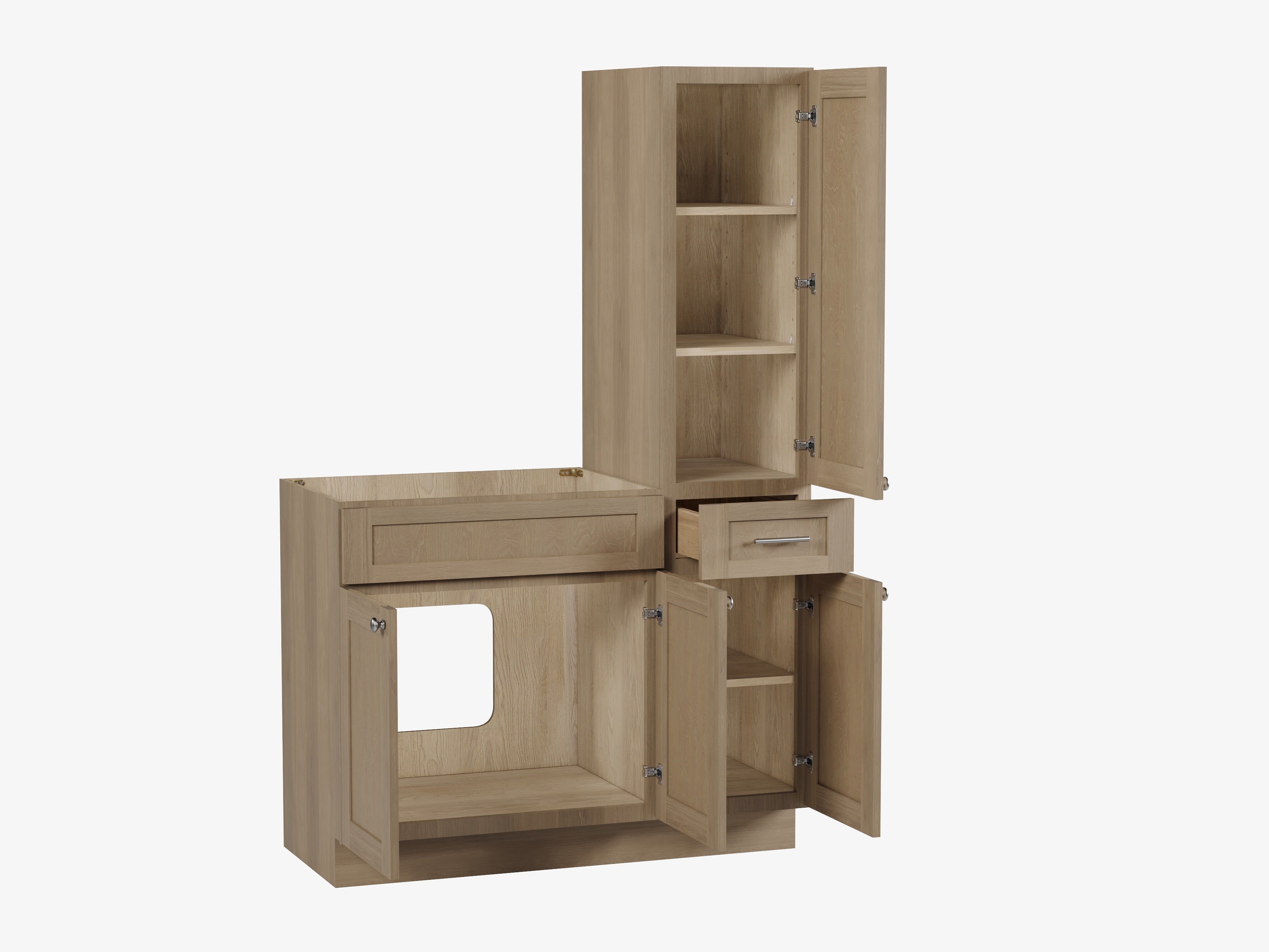 Disar 45'' Single Bathroom Vanity With Right Tall Linen Cabinet Dovetail Solid Wood Drawer Base Only