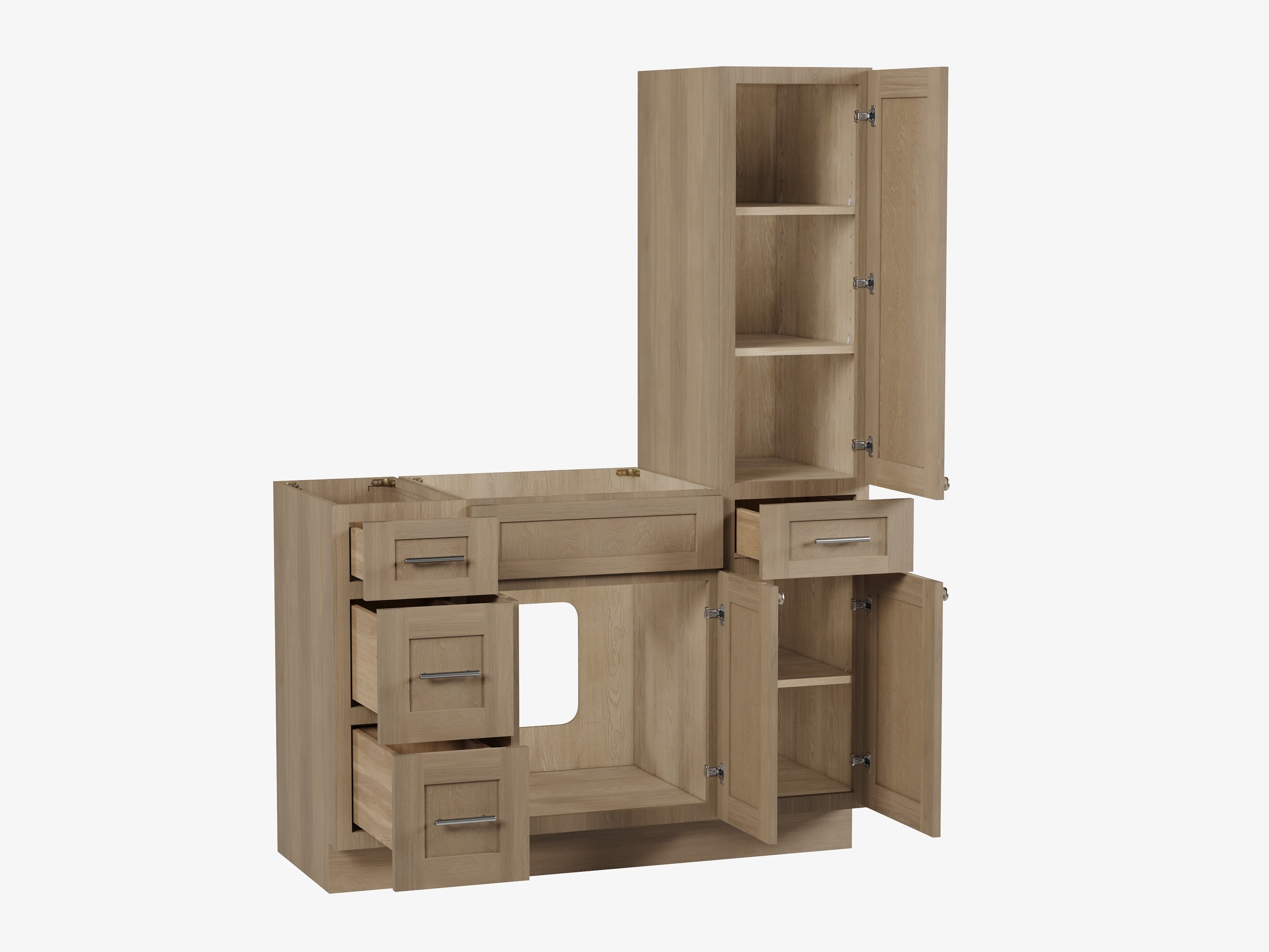 Disar 51'' Single Bathroom Vanity With Right Tall Linen Cabinet Dovetail Solid Wood Drawer Base Only