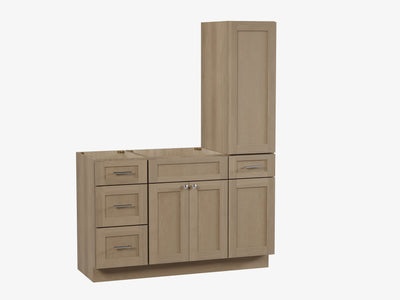 [color:Natural Oak] 54'' Single Bathroom Vanity With Right Tall Linen Cabinet, Base Only - Natural Oak finish view