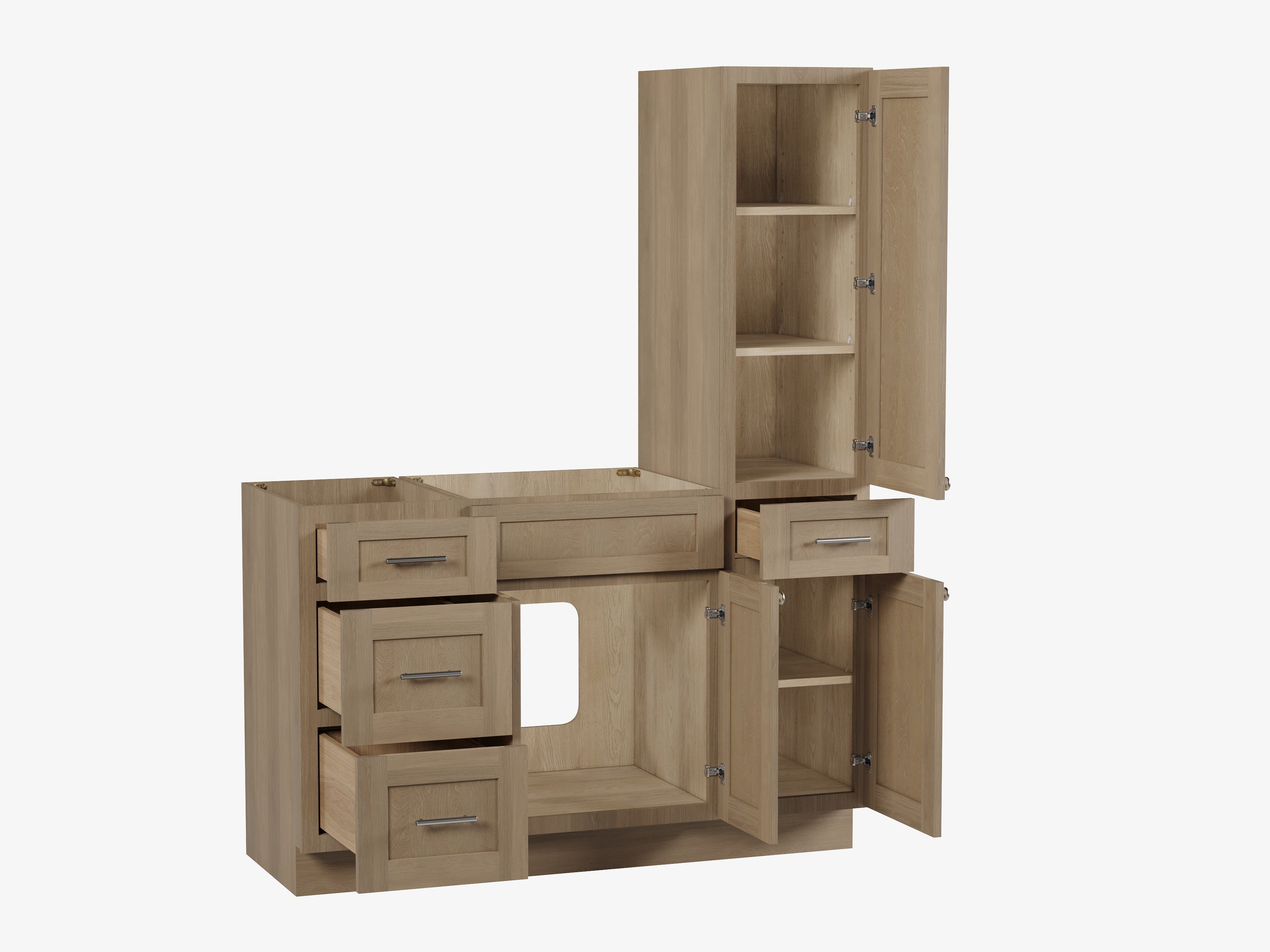 Disar 54'' Single Bathroom Vanity With Right Tall Linen Cabinet Dovetail Solid Wood Drawer Base Only