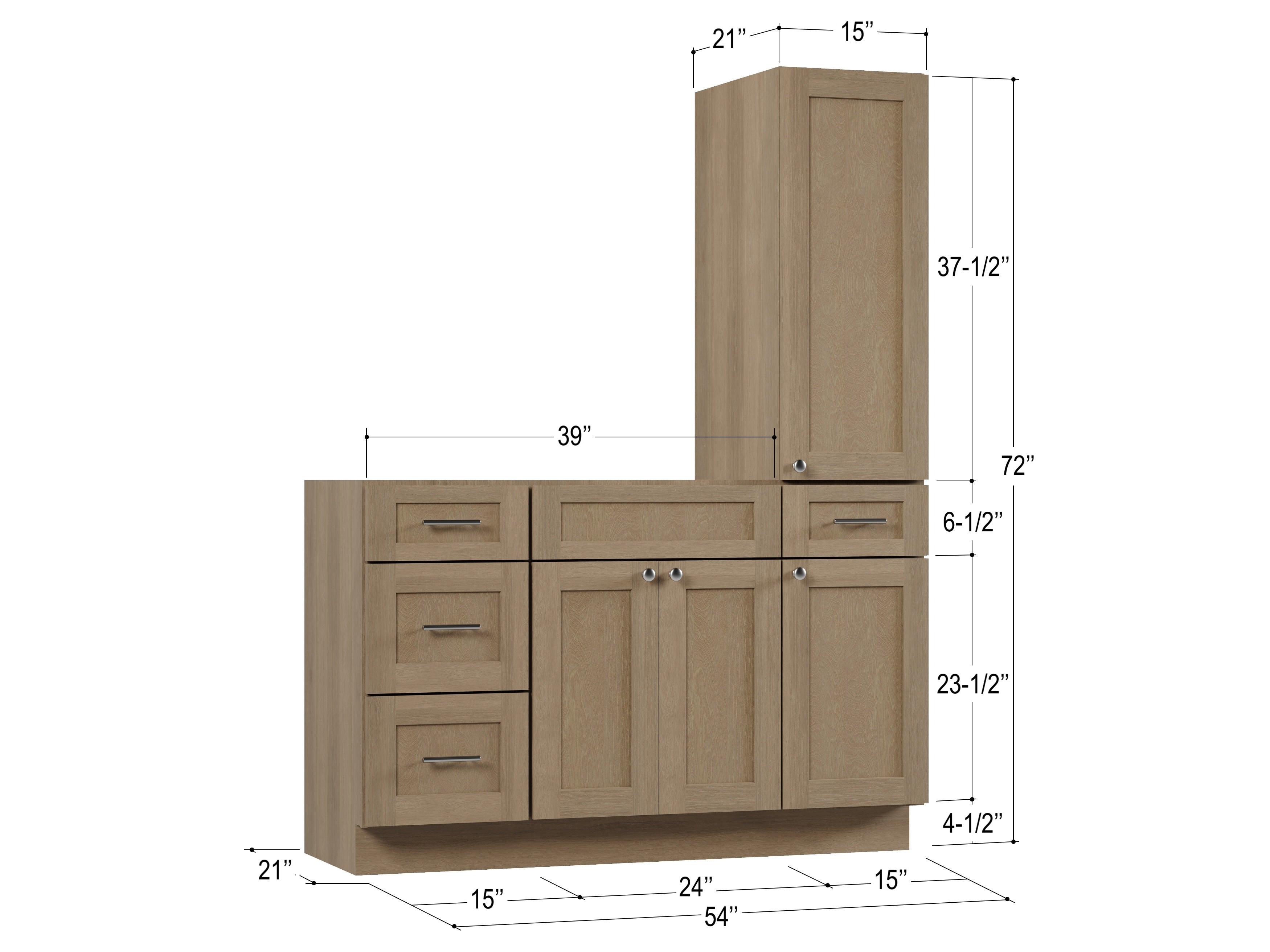 Disar 54'' Single Bathroom Vanity With Right Tall Linen Cabinet Dovetail Solid Wood Drawer Base Only