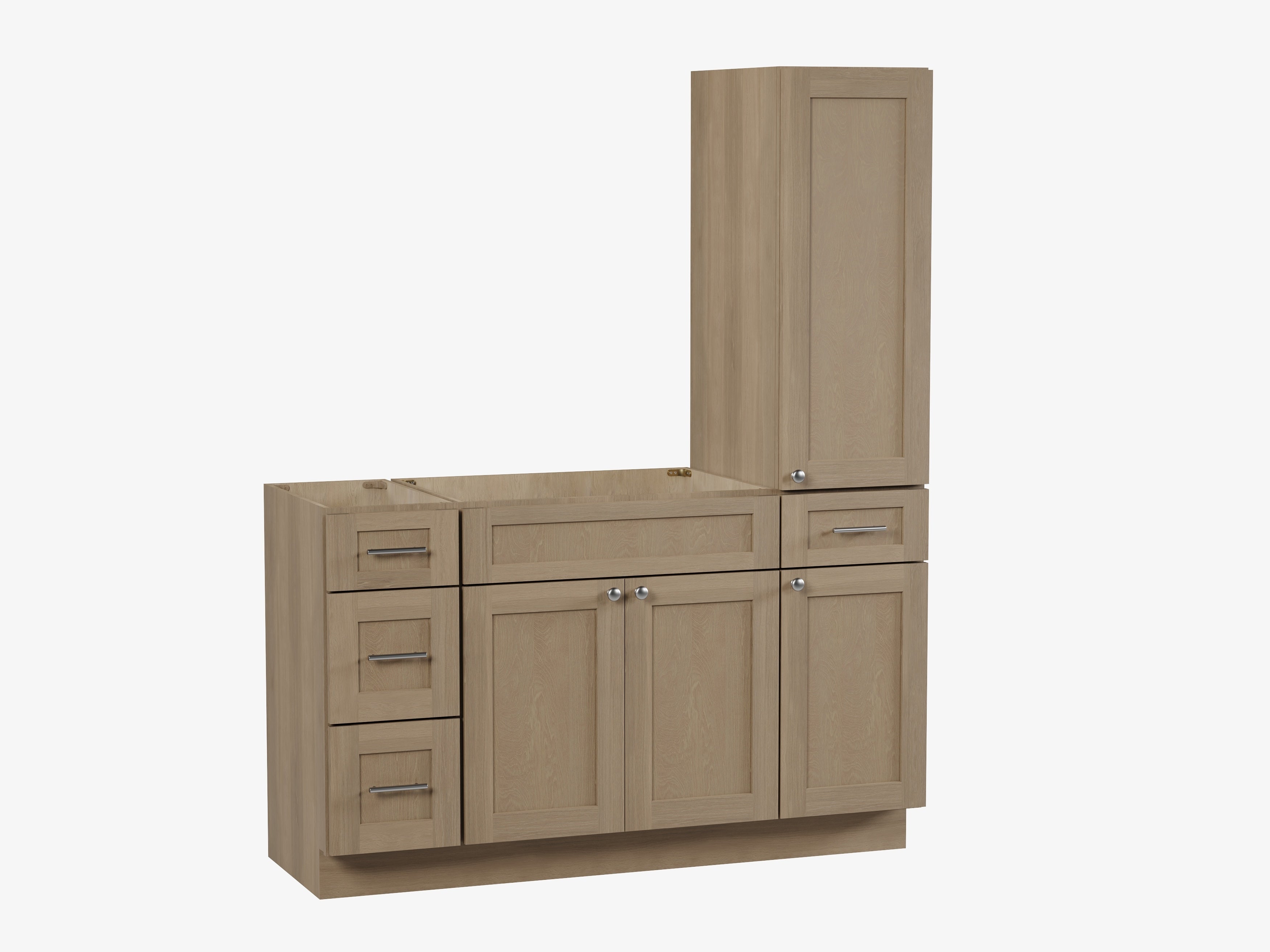 Disar 57'' Single Bathroom Vanity With Right Tall Linen Cabinet Dovetail Solid Wood Drawer Base Only