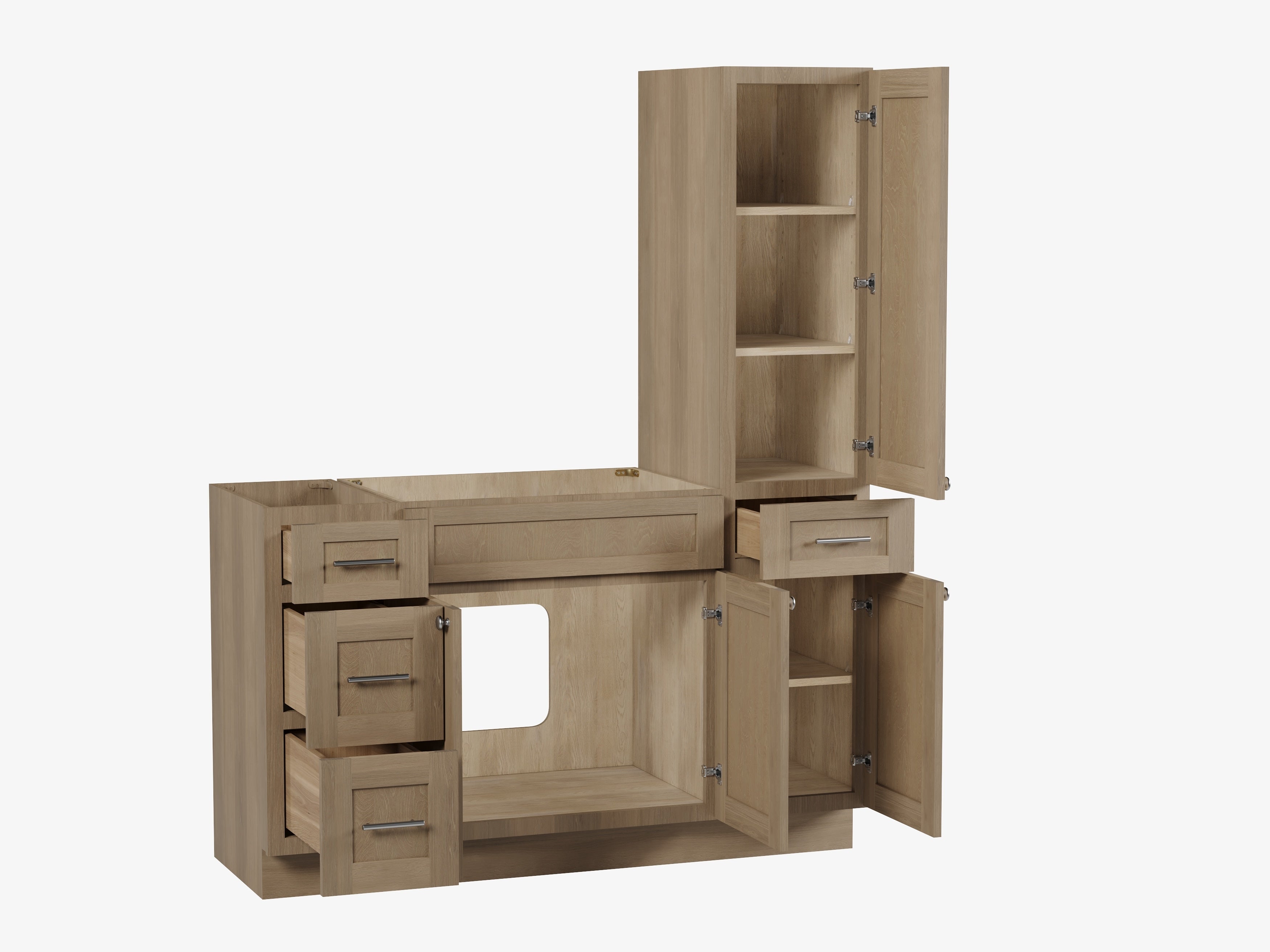 Disar 57'' Single Bathroom Vanity With Right Tall Linen Cabinet Dovetail Solid Wood Drawer Base Only