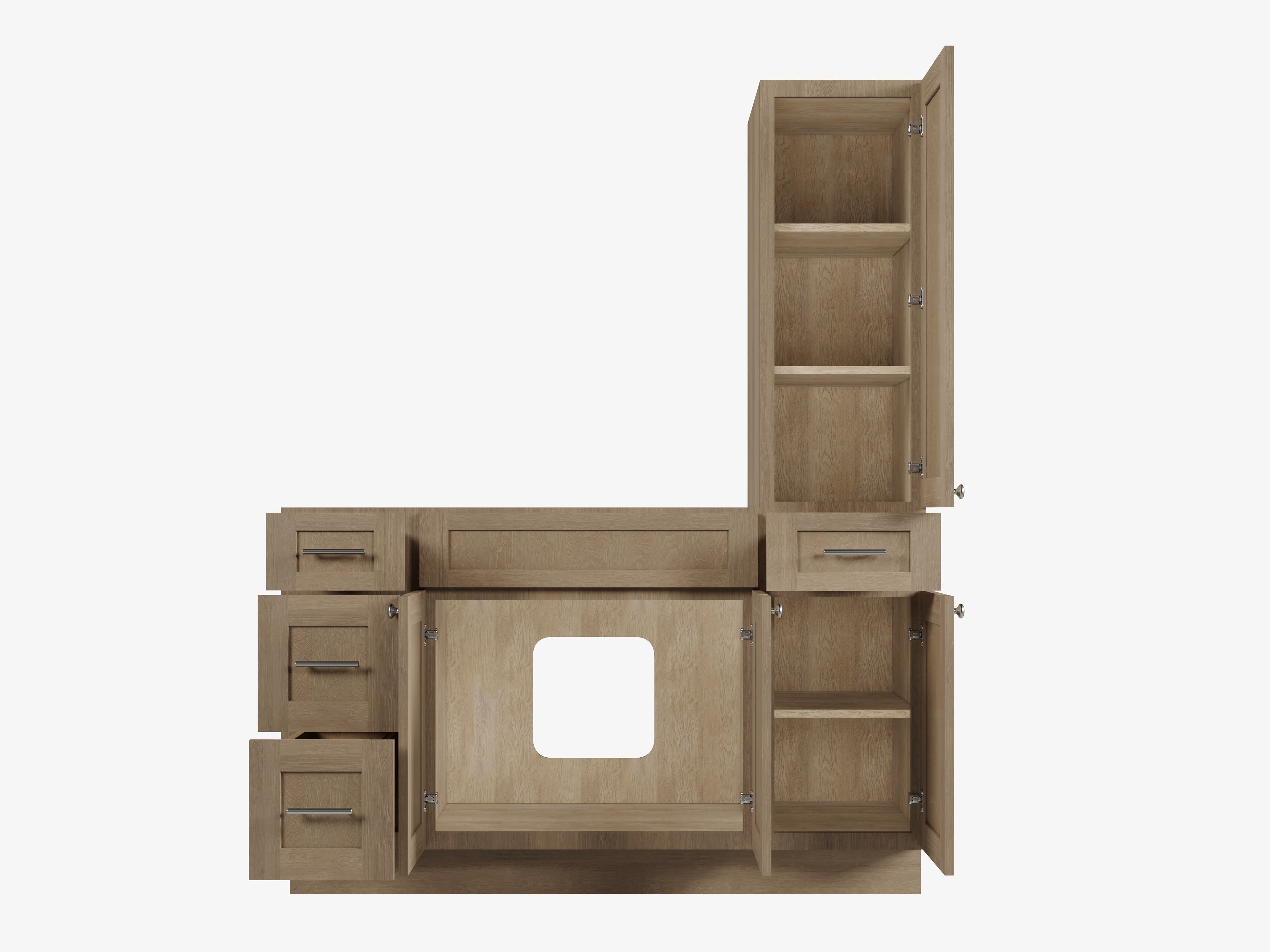 Disar 57'' Single Bathroom Vanity With Right Tall Linen Cabinet Dovetail Solid Wood Drawer Base Only