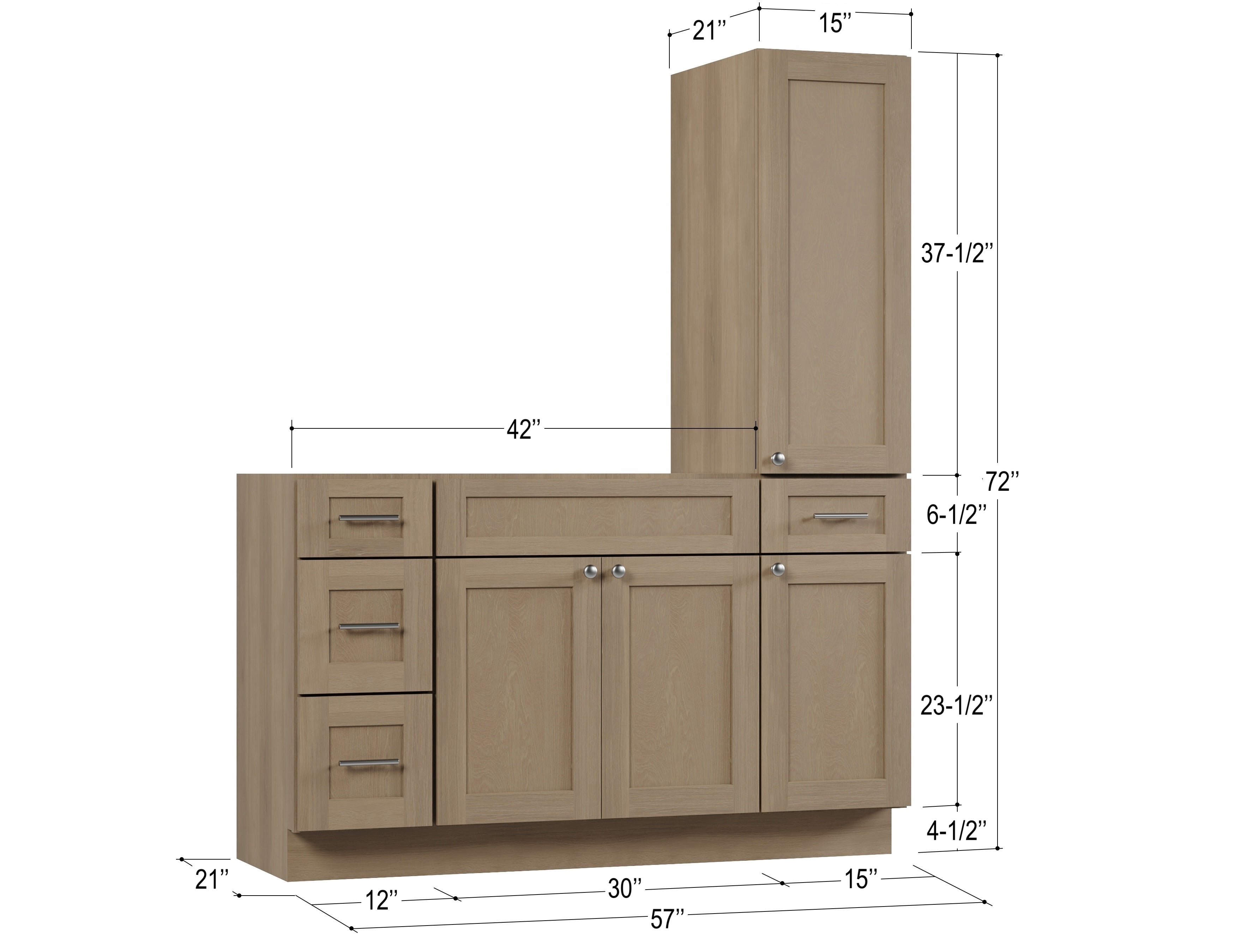 Disar 57'' Single Bathroom Vanity With Right Tall Linen Cabinet Dovetail Solid Wood Drawer Base Only