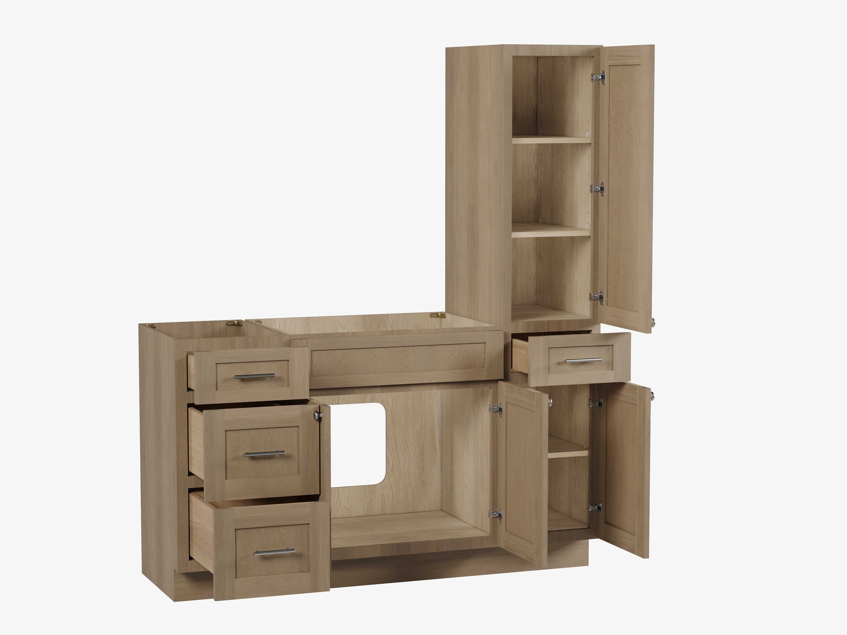 Disar 60'' Single Bathroom Vanity With Right Tall Linen Cabinet Dovetail Solid Wood Drawer Base Only