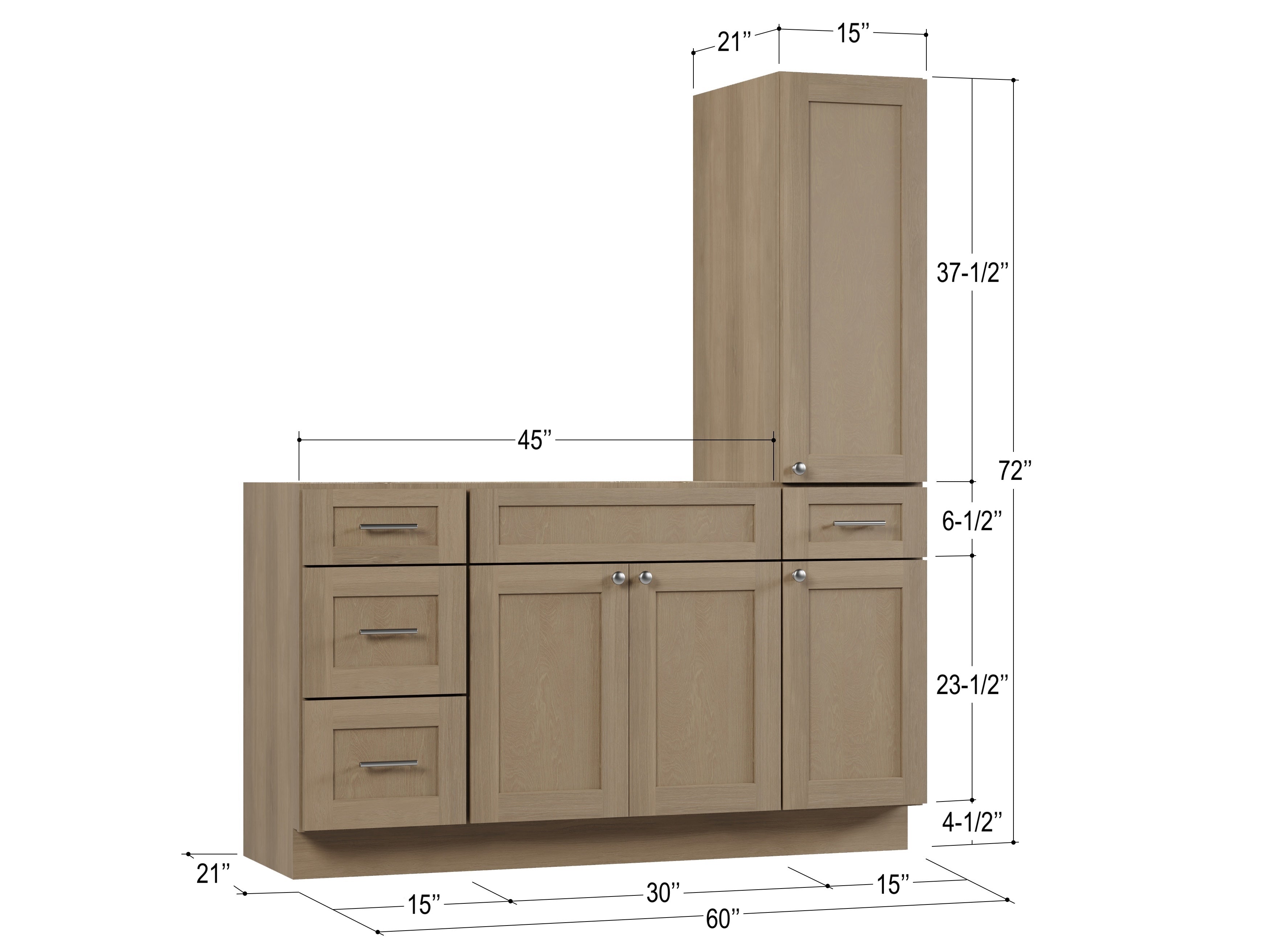 Disar 60'' Single Bathroom Vanity With Right Tall Linen Cabinet Dovetail Solid Wood Drawer Base Only