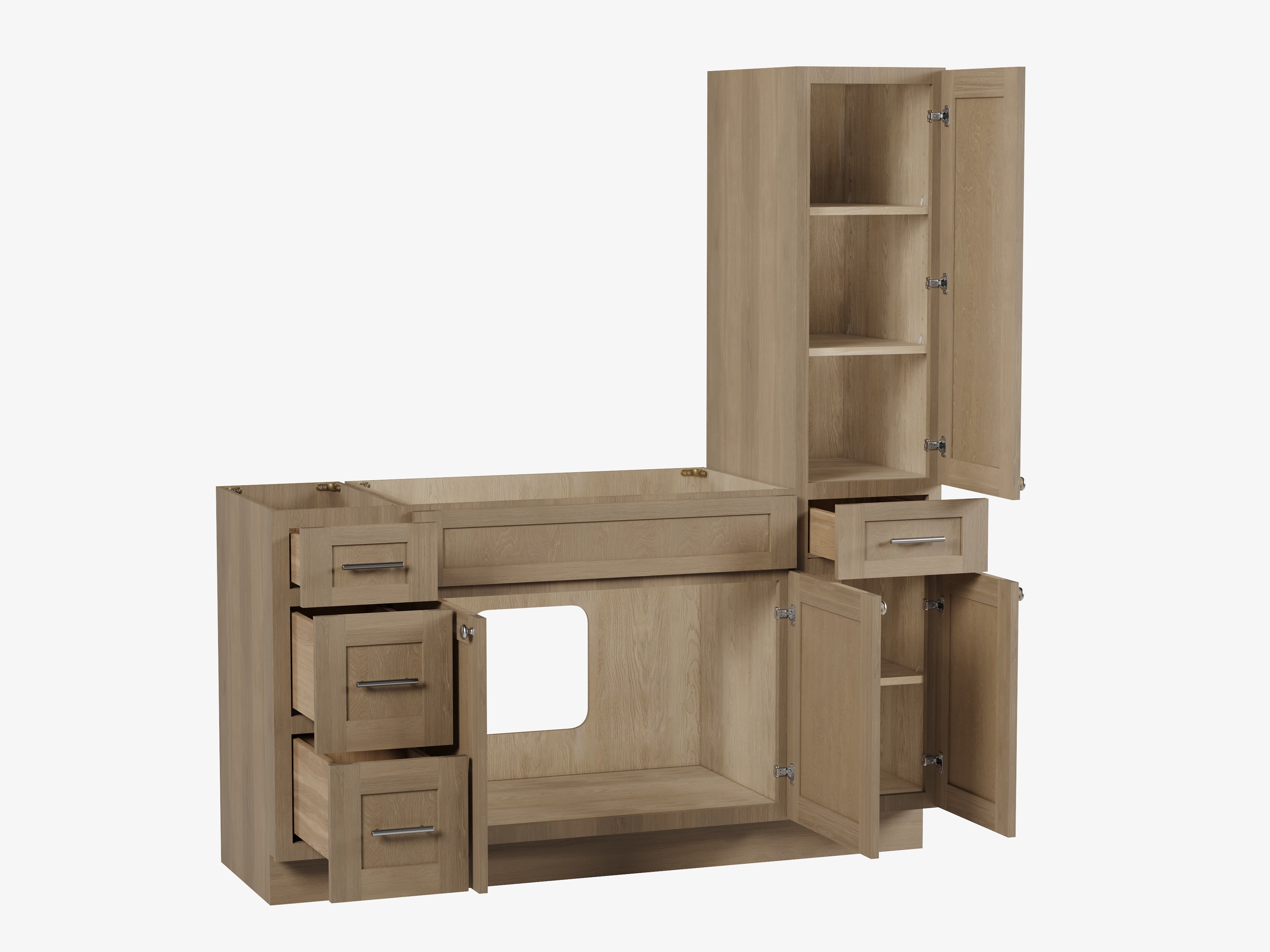 Disar 63'' Single Bathroom Vanity With Right Tall Linen Cabinet Dovetail Solid Wood Drawer Base Only