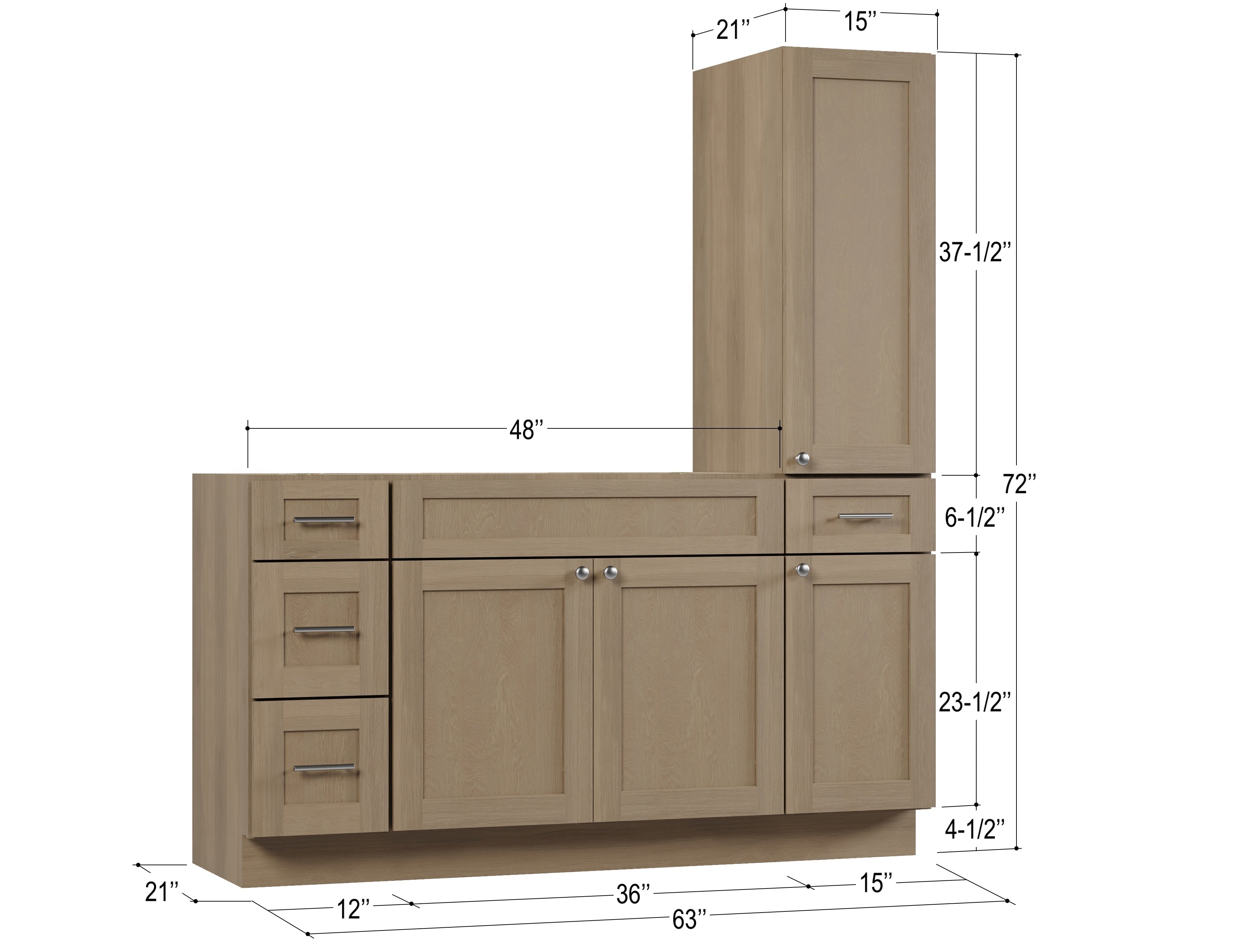 Disar 63'' Single Bathroom Vanity With Right Tall Linen Cabinet Dovetail Solid Wood Drawer Base Only