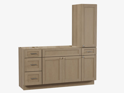 [color:Natural Oak] 66'' Single Bathroom Vanity With Right Tall Linen Cabinet, Base Only - Natural Oak finish view