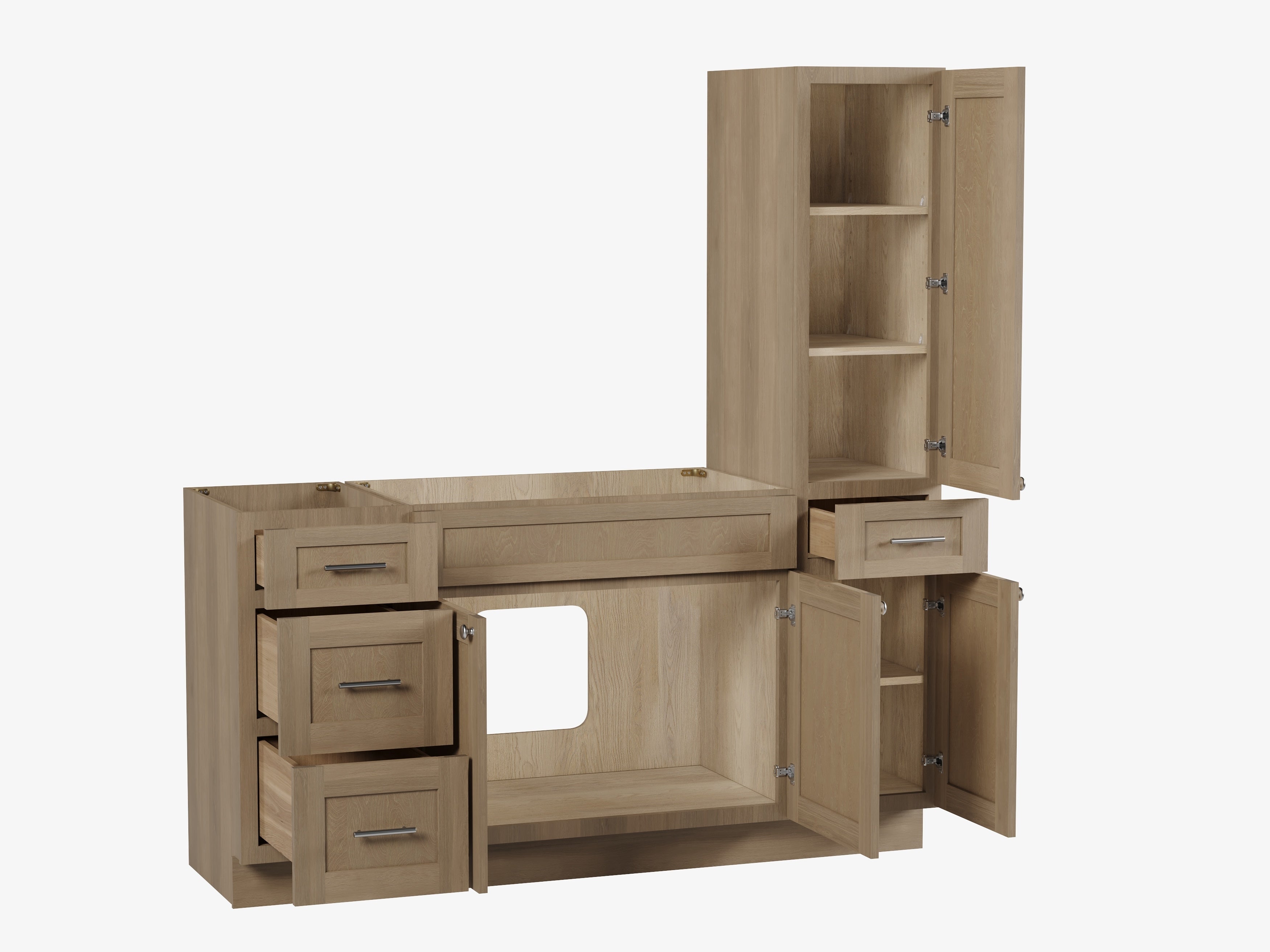 Disar 66'' Single Bathroom Vanity With Right Tall Linen Cabinet Dovetail Solid Wood Drawer Base Only