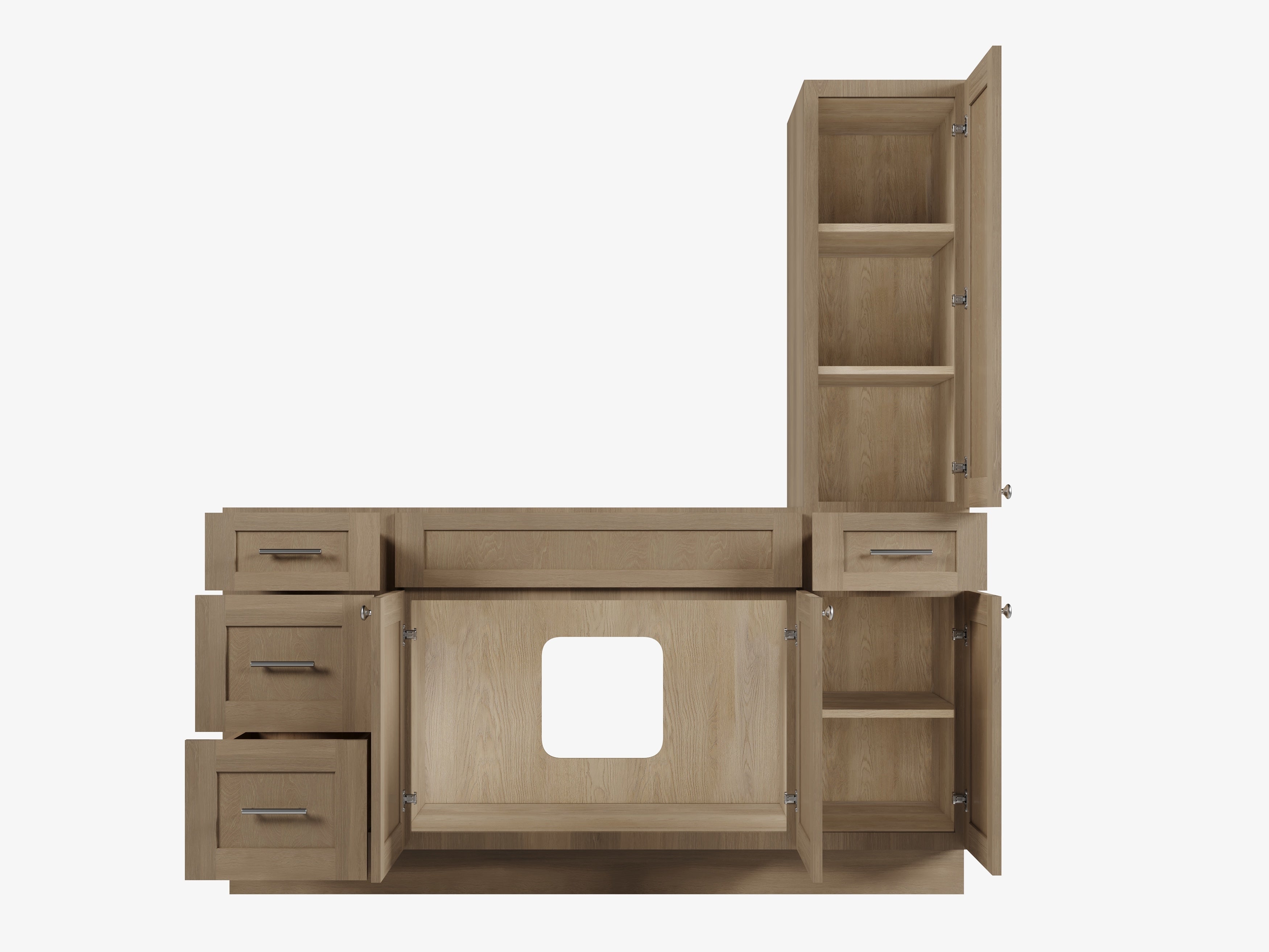 Disar 66'' Single Bathroom Vanity With Right Tall Linen Cabinet Dovetail Solid Wood Drawer Base Only