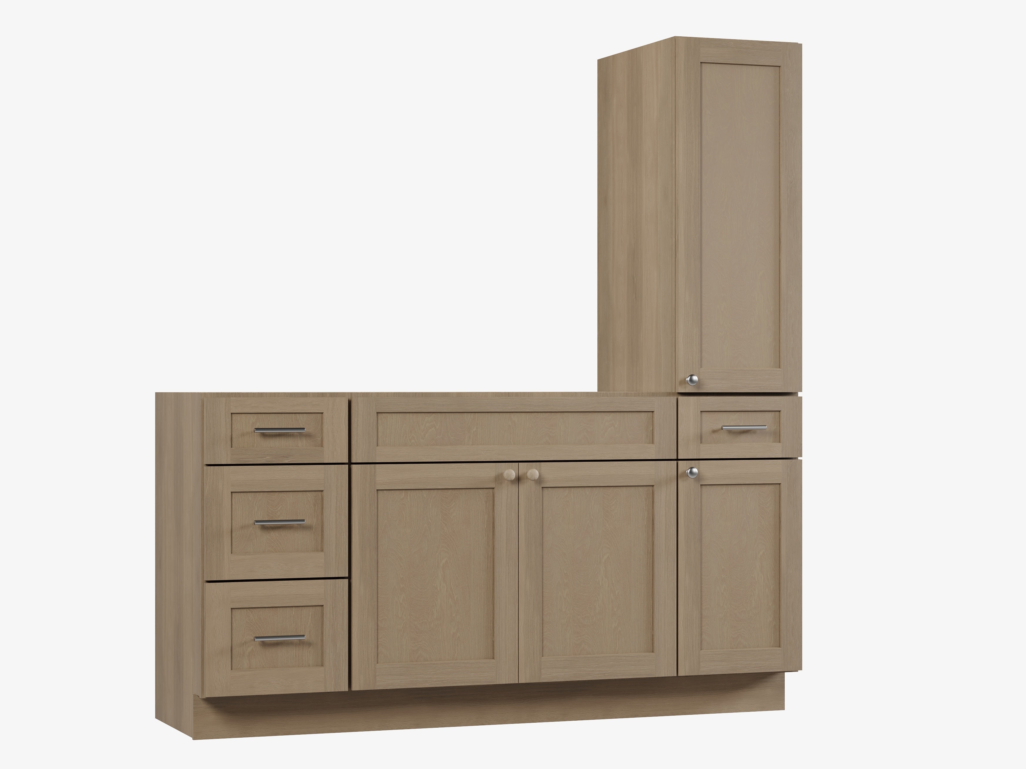 Disar 66'' Single Bathroom Vanity With Right Tall Linen Cabinet Dovetail Solid Wood Drawer Base Only