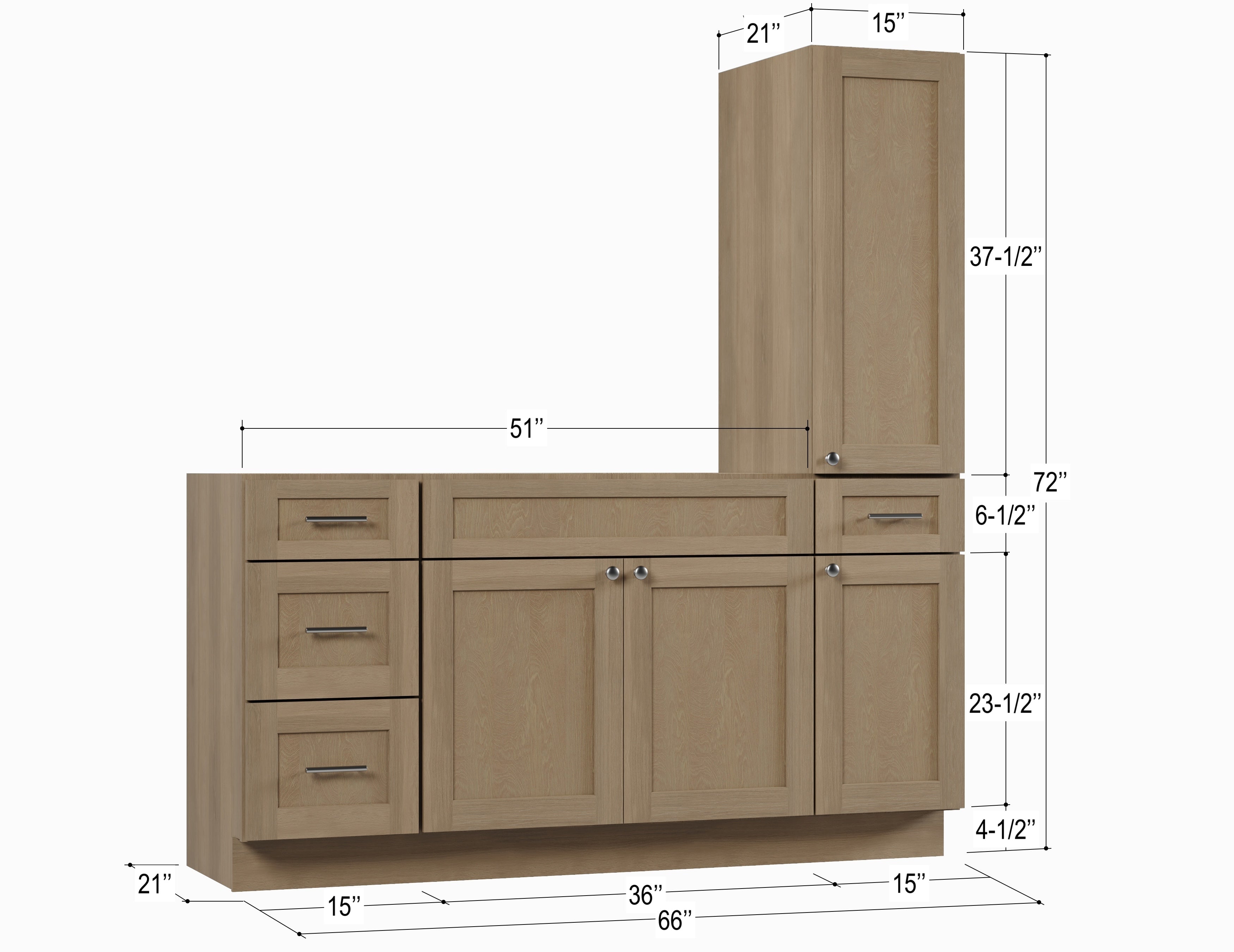 Disar 66'' Single Bathroom Vanity With Right Tall Linen Cabinet Dovetail Solid Wood Drawer Base Only