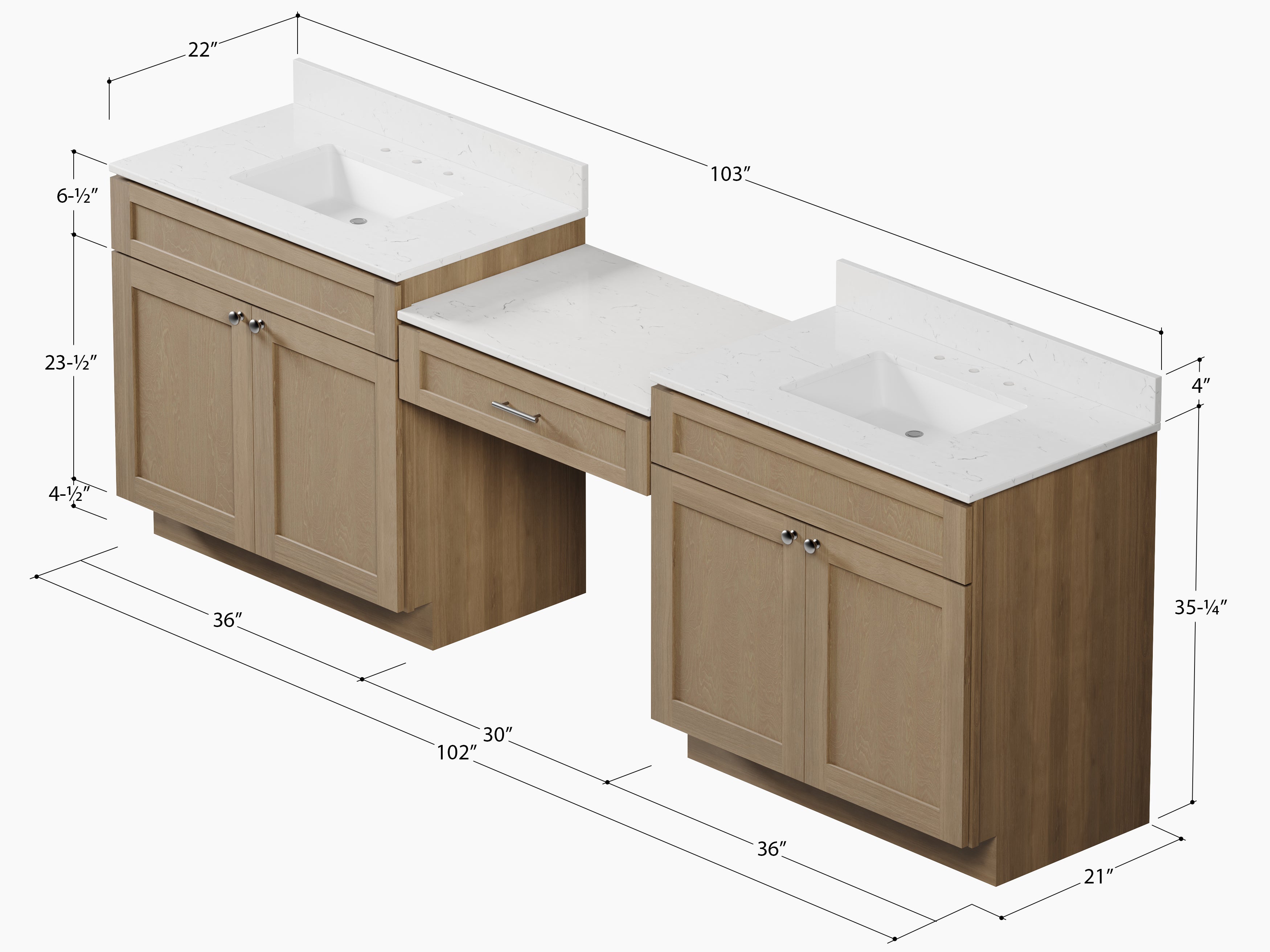103'' Double Bathroom Vanity with Quartz Top