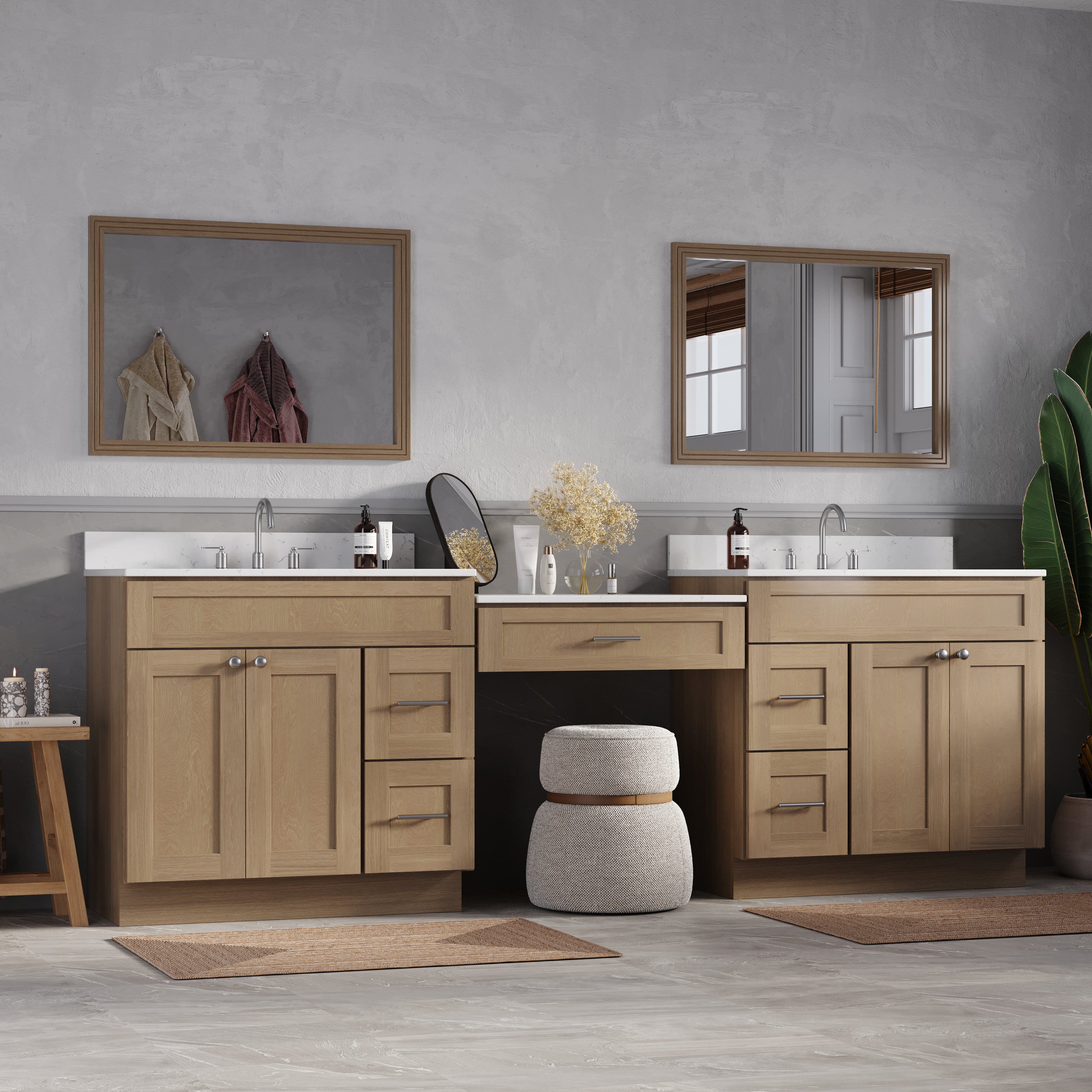 103'' Double Bathroom Vanity with Quartz Top, 5 Drawers