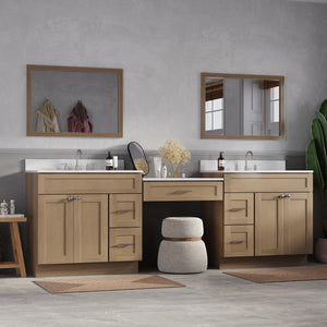 103'' Double Bathroom Vanity with Quartz Top, 5 Drawers