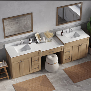 103'' Double Bathroom Vanity with Quartz Top, 5 Drawers