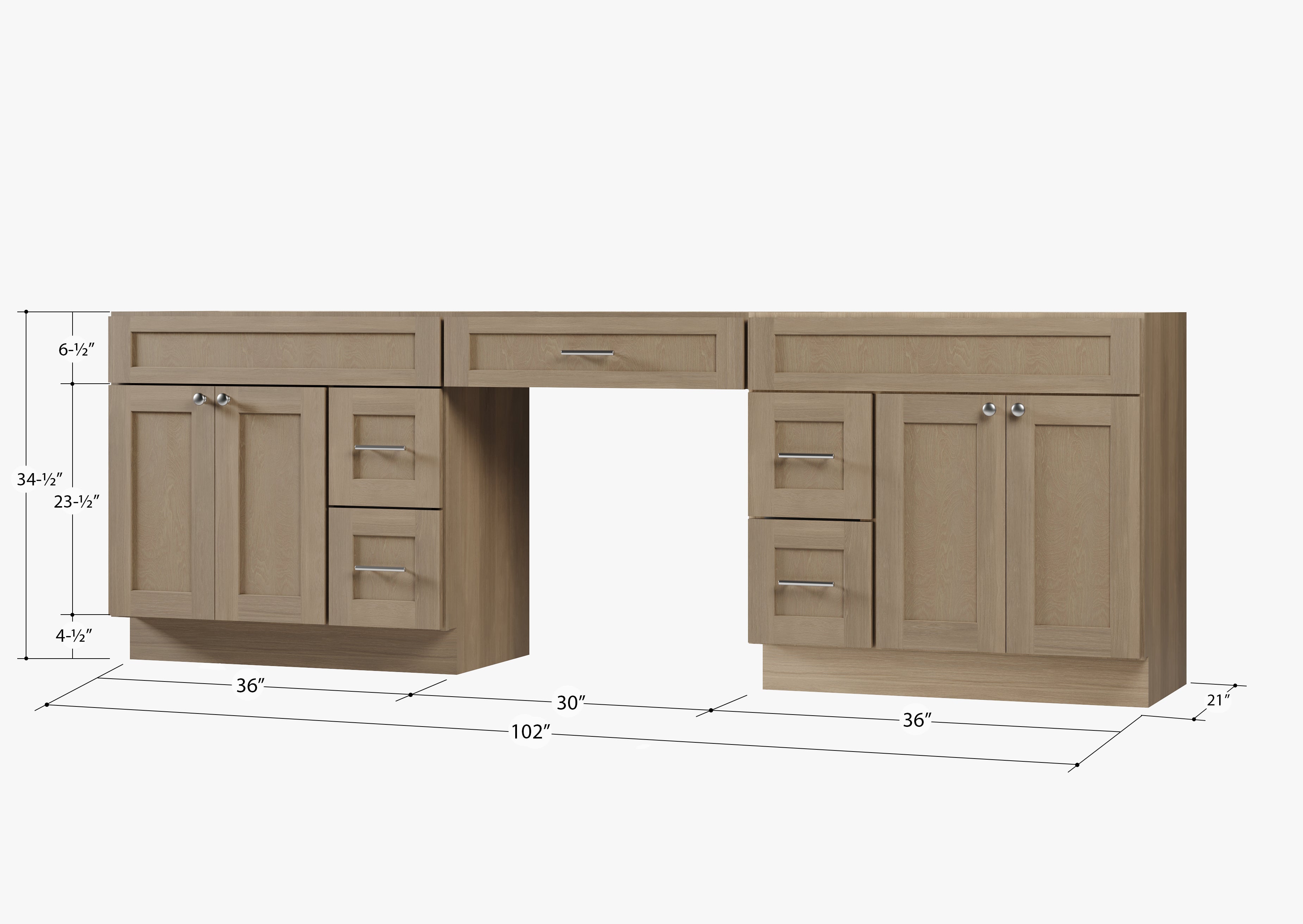 102 Double Bathroom Vanity Base Only With 5 Drawers