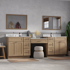103'' Double Bathroom Vanity with Quartz Top, 7 Drawers