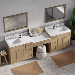 103'' Double Bathroom Vanity with Quartz Top, 7 Drawers