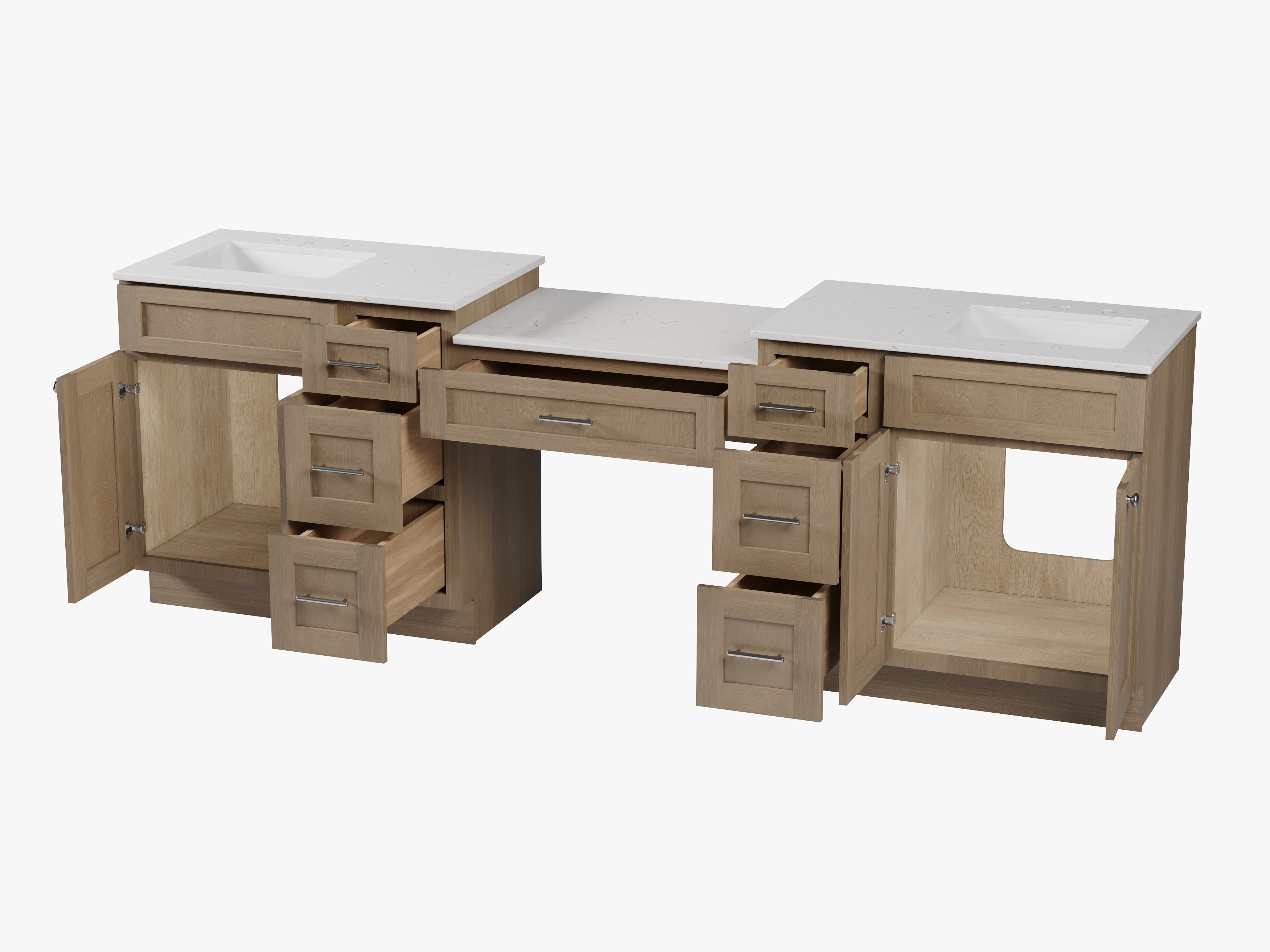 103'' Double Bathroom Vanity with Quartz Top, 7 Drawers