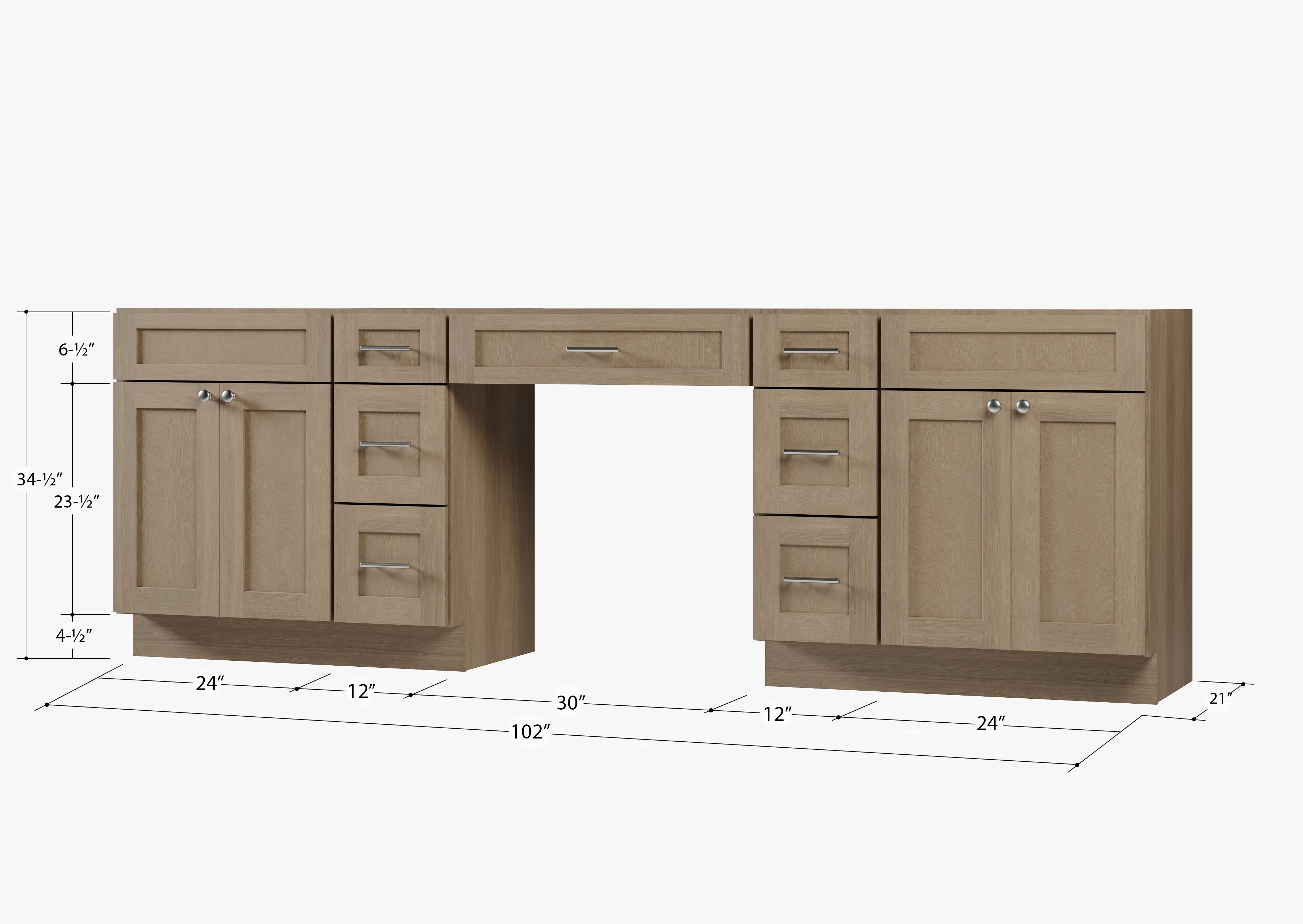 102 Double Bathroom Vanity Base Only With 7 Drawers