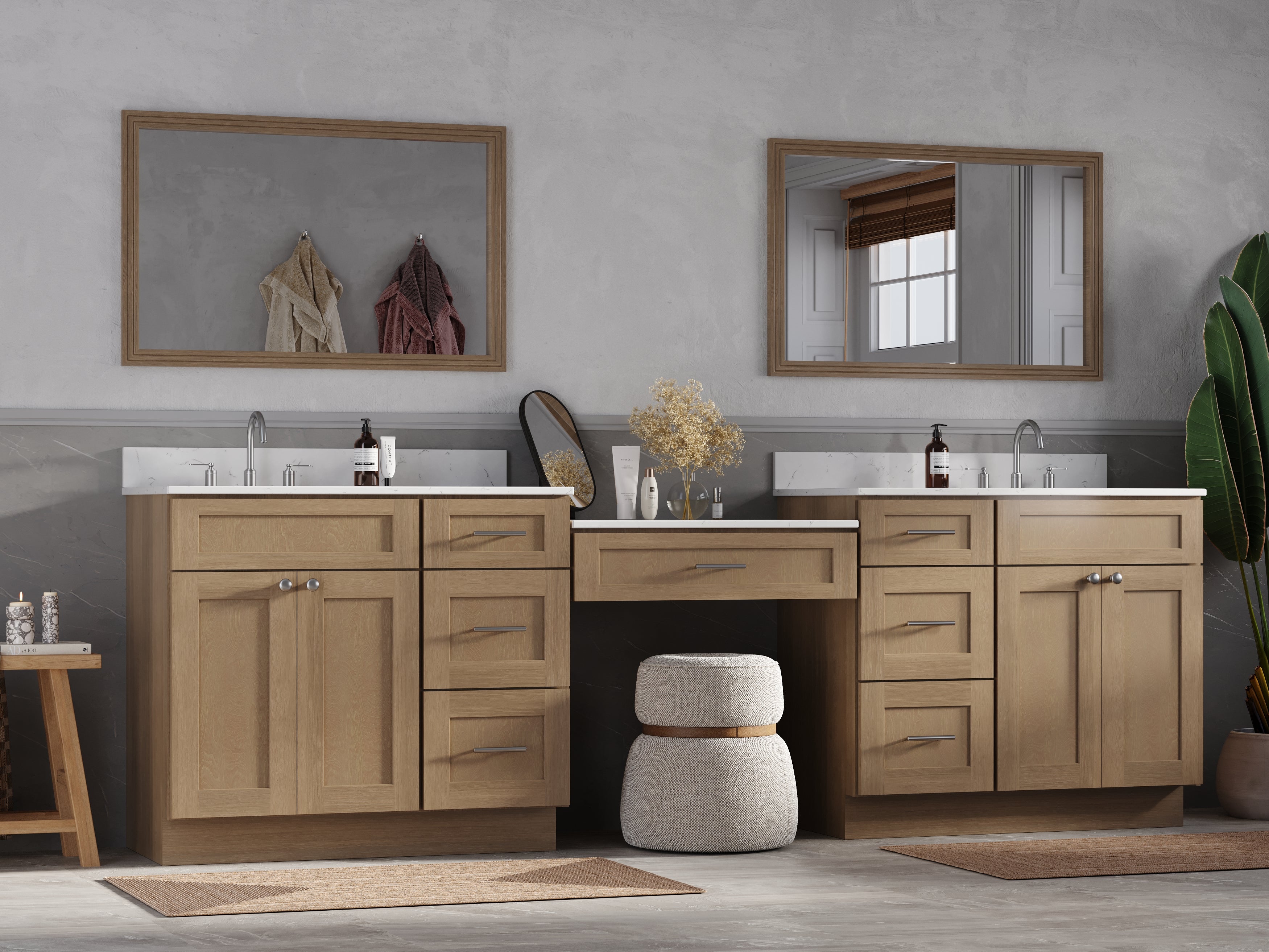 108'' Double Bathroom Vanity with Quartz Top, 7 Drawers