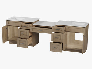 108'' Double Bathroom Vanity with Quartz Top, 7 Drawers