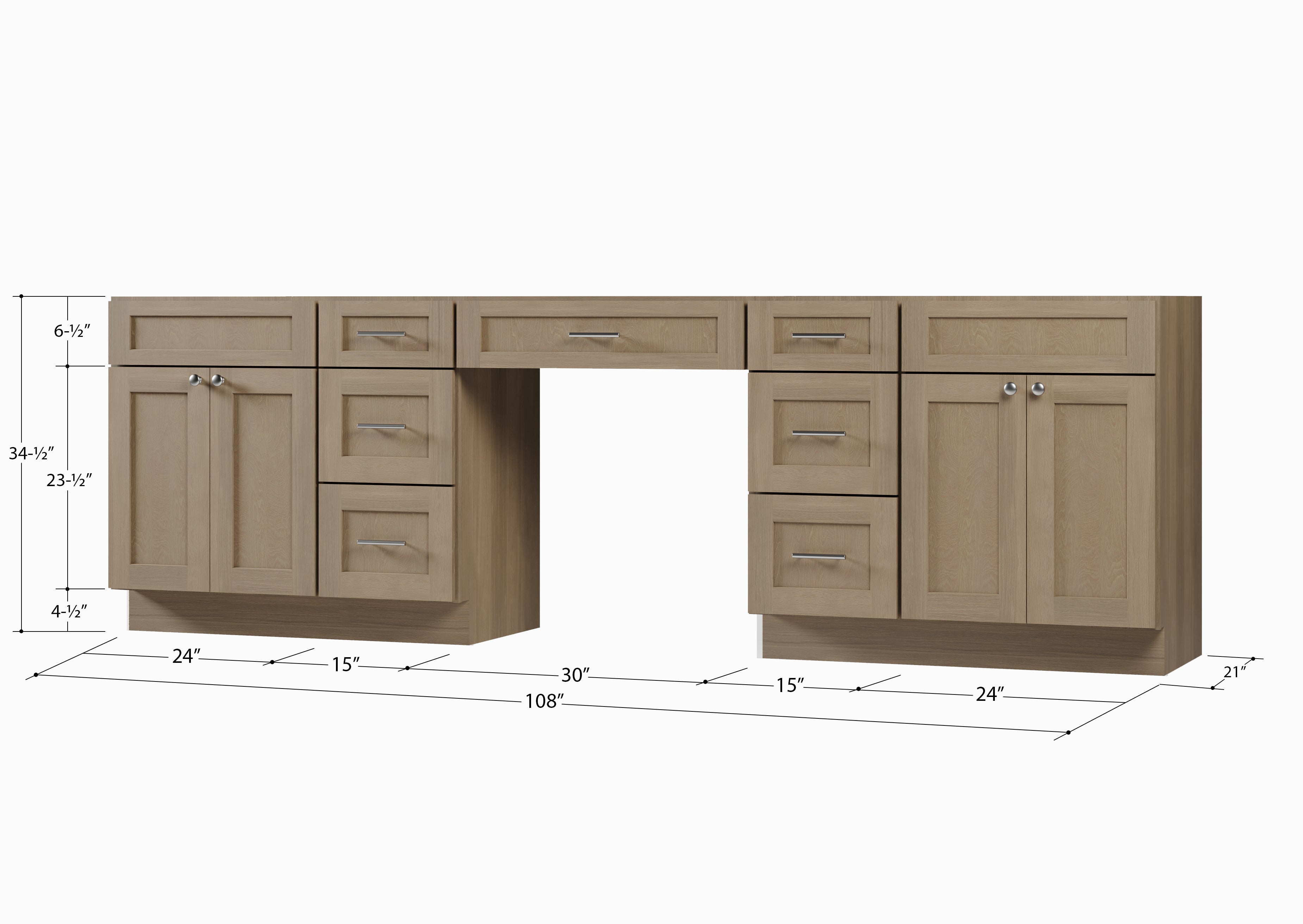 108 Double Bathroom Vanity Base Only With 7 Drawers