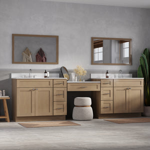 114'' Double Bathroom Vanity with Quartz Top, 7 Drawers