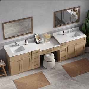 114'' Double Bathroom Vanity with Quartz Top, 7 Drawers